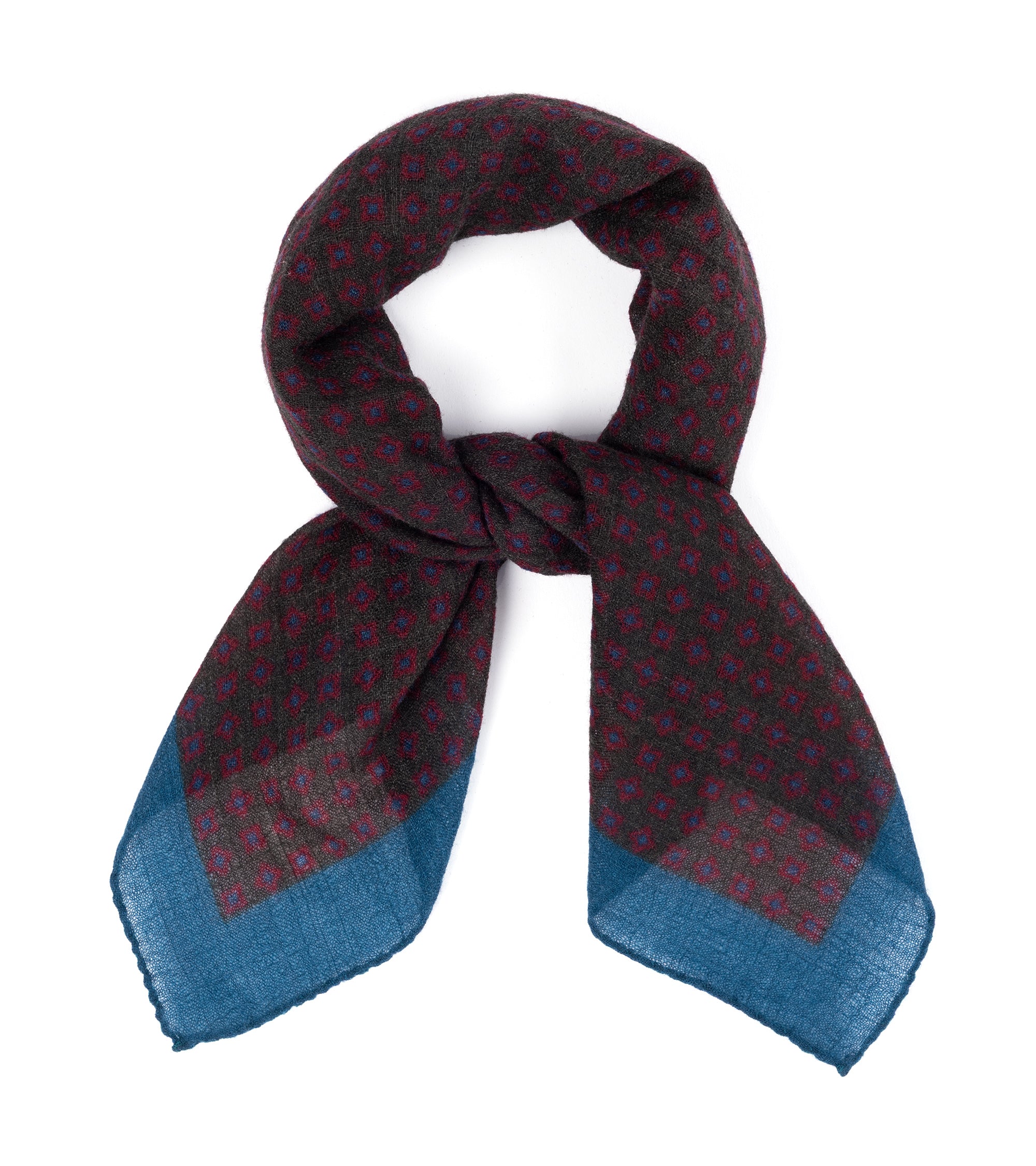 Bigi Printed Wool Bandana: Brown/Navy