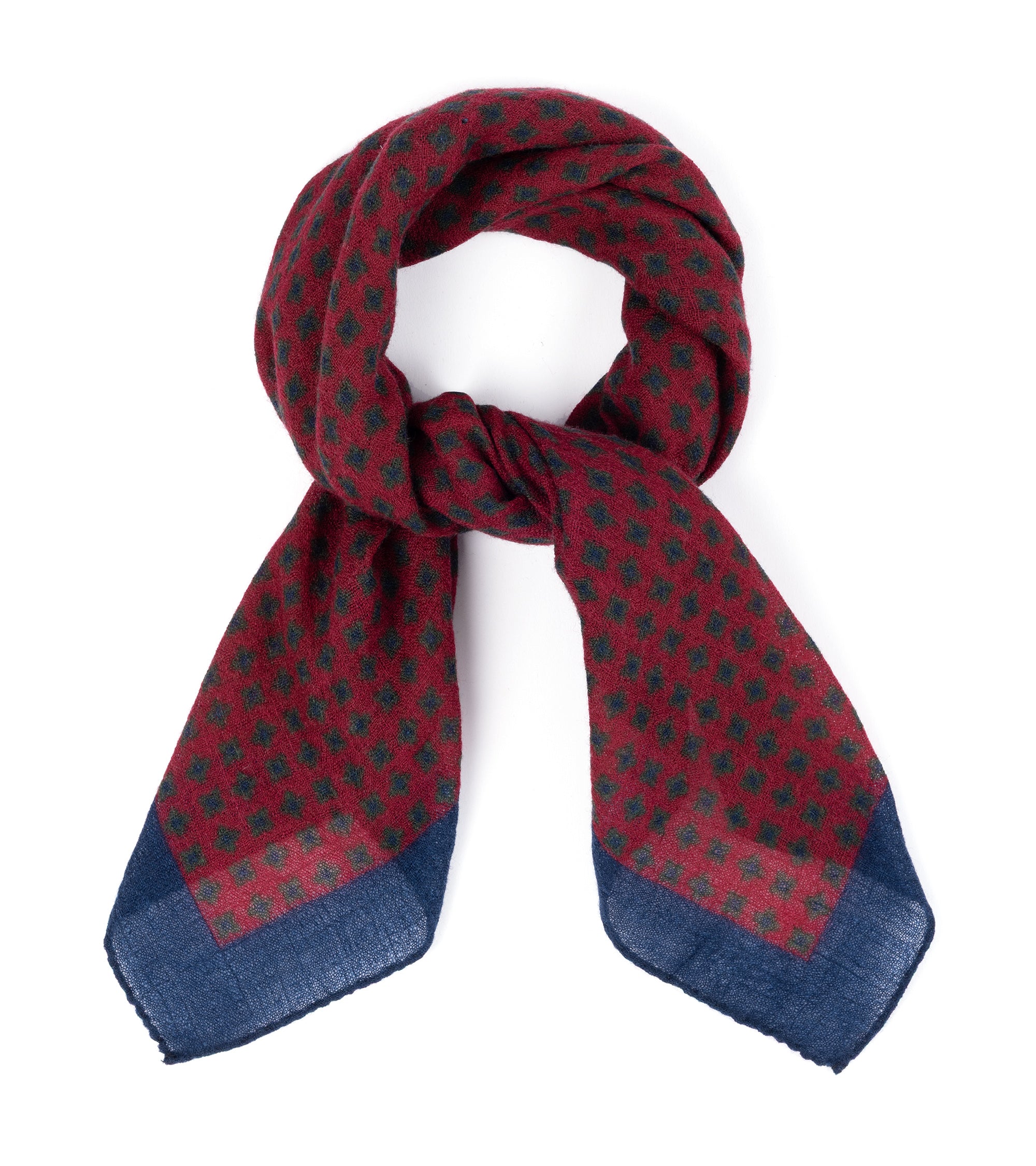 Bigi Printed Wool Bandana: Burgundy/Navy