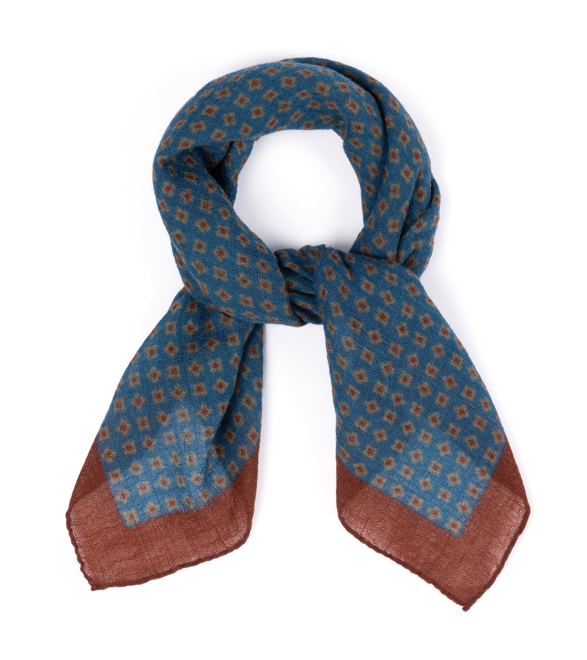 Bigi Printed Wool Bandana: Navy/Brown