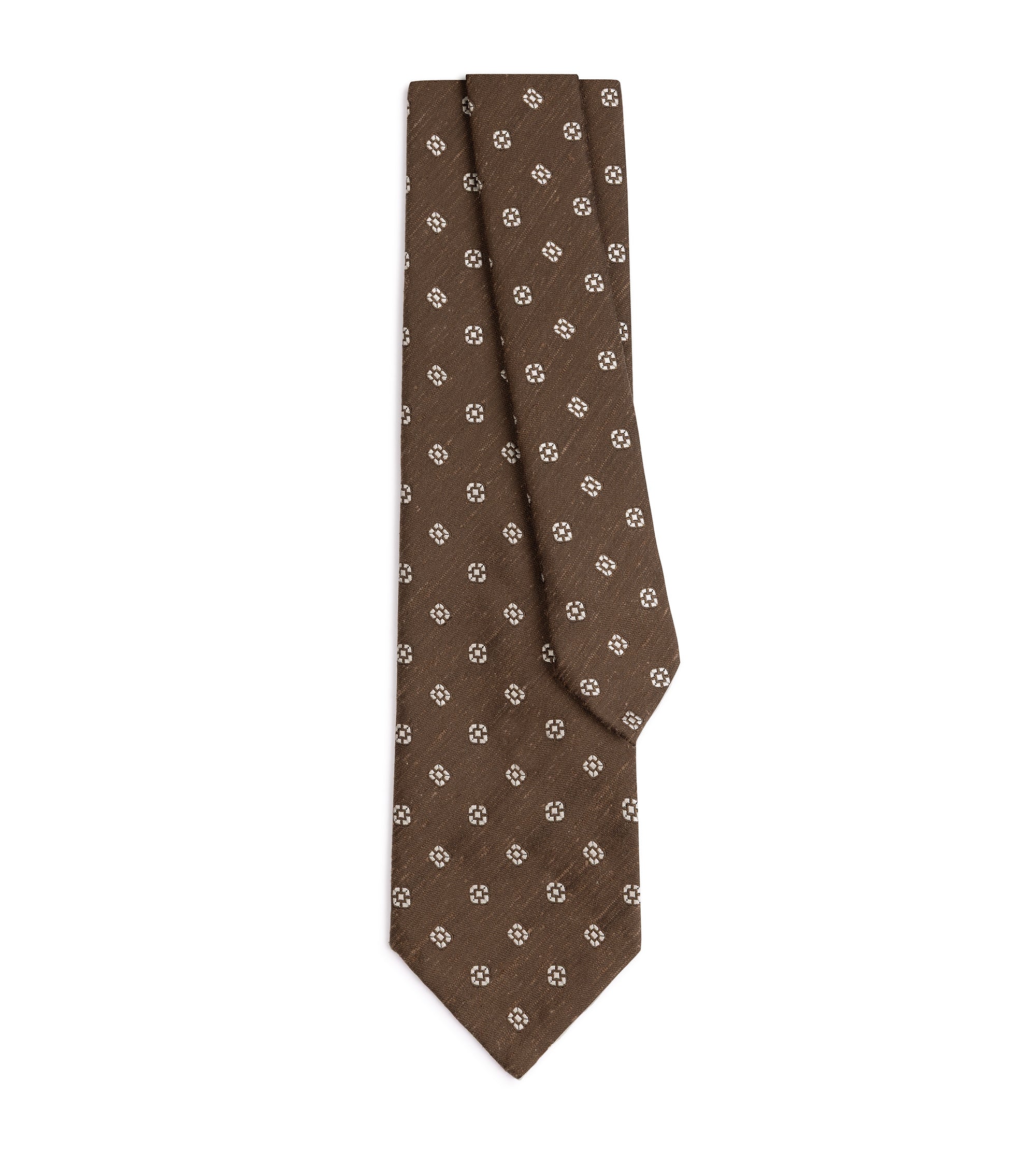Bigi Shantung Silk Motif Tie: Brown