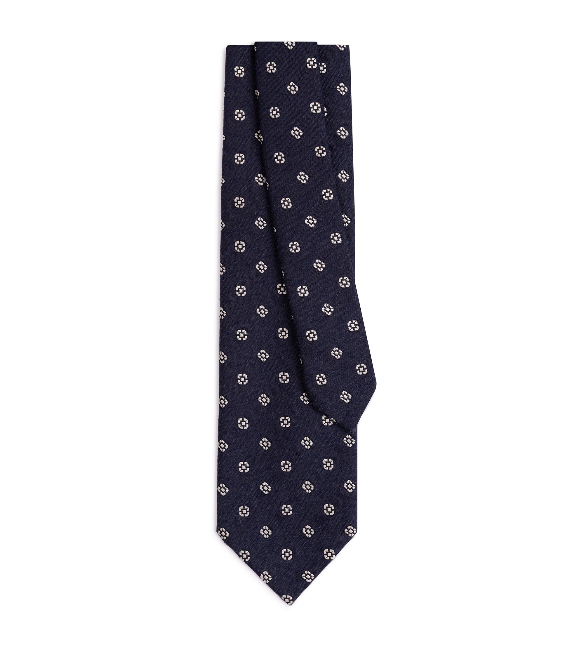 Bigi Shantung Silk Motif Tie: Navy