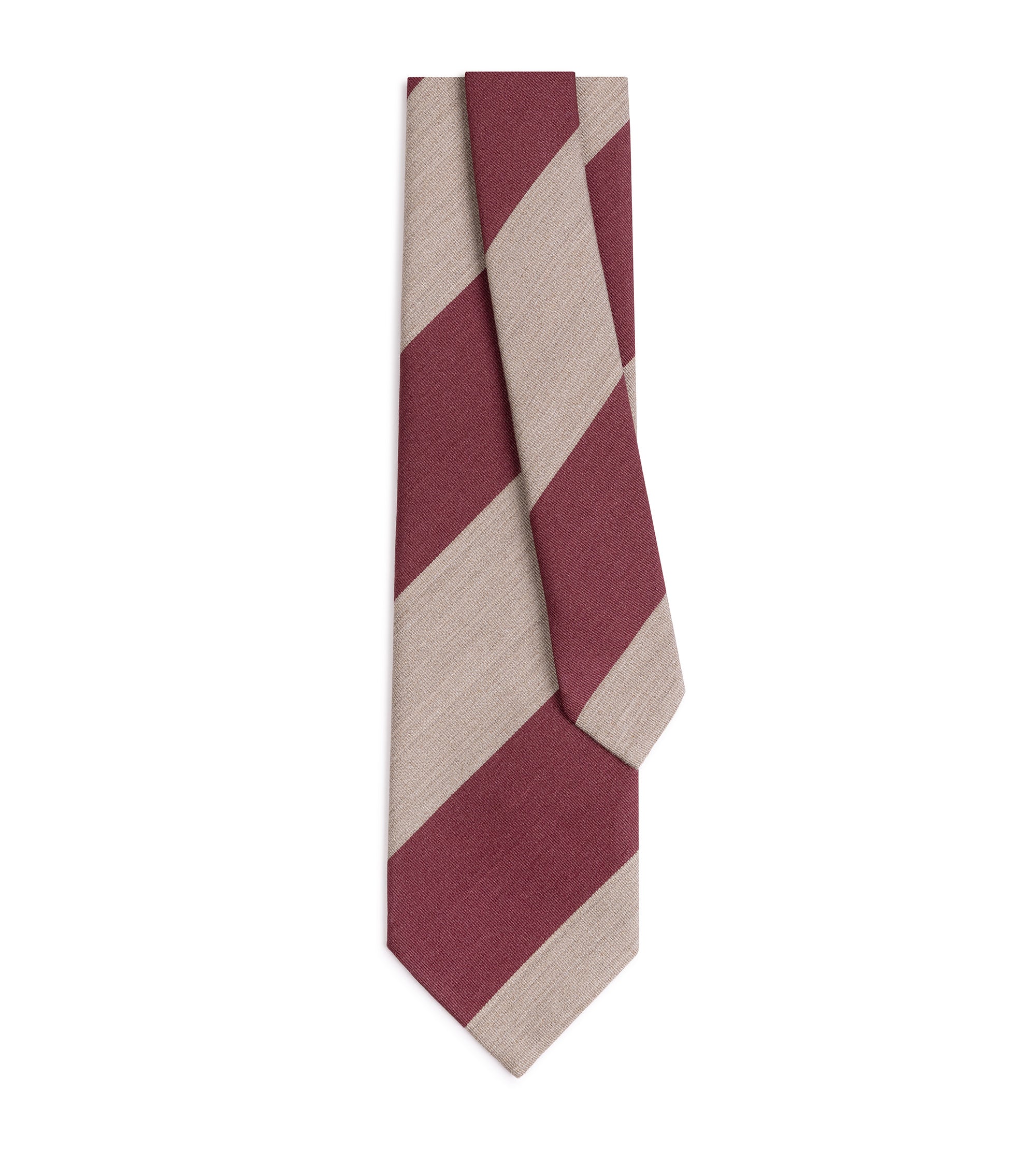 Bigi Silk Cotton Wide Stripe Tie: Burgundy/Tan