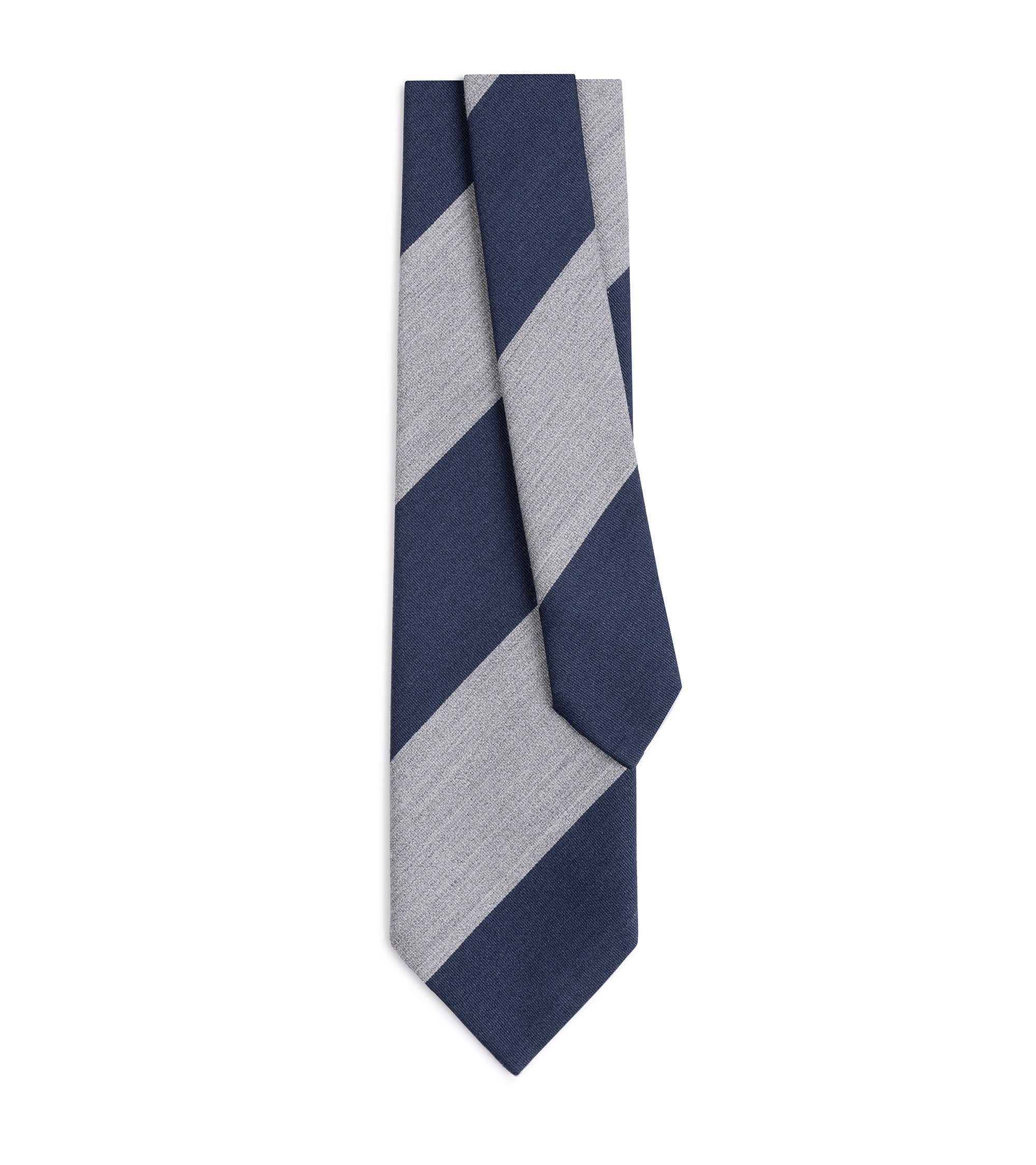 Bigi Silk Cotton Wide Stripe Tie: Navy/Grey