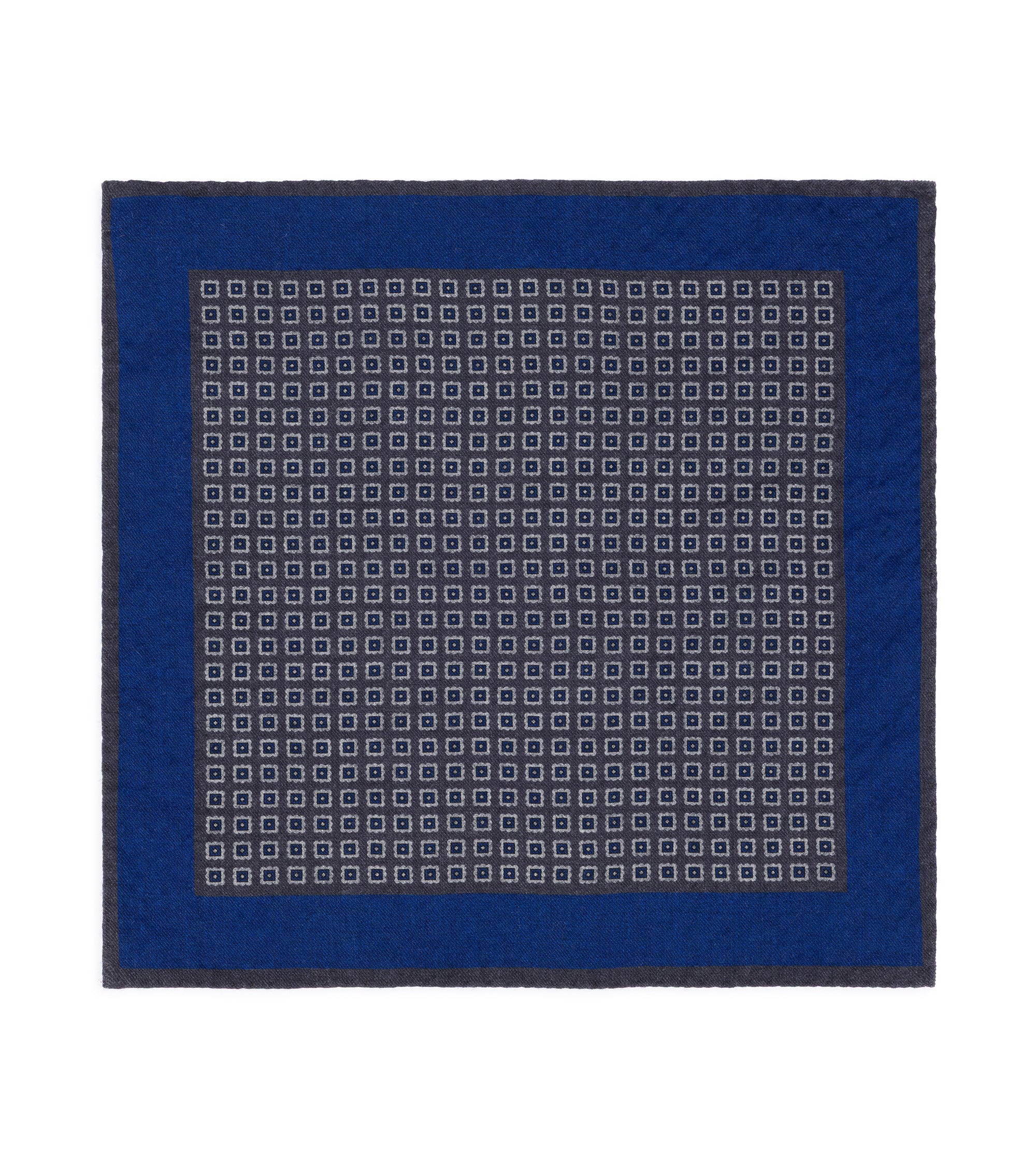 Bigi Square Motif Wool Pocket Square: Blue/Grey