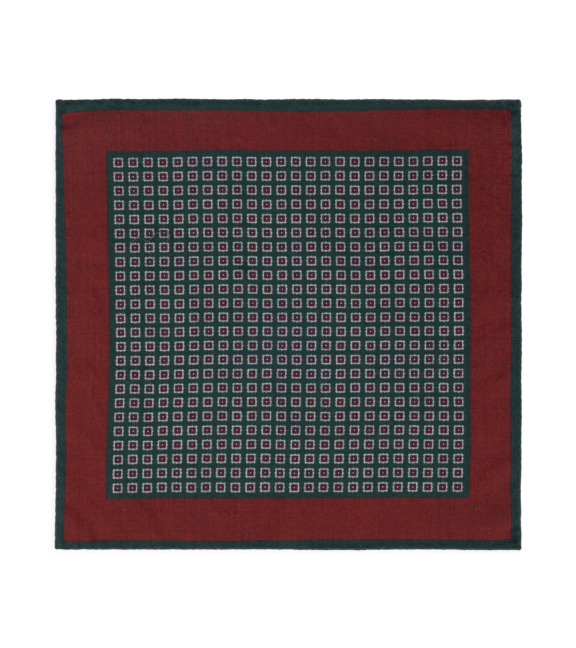 Bigi Square Motif Wool Pocket Square: Burgundy/Green