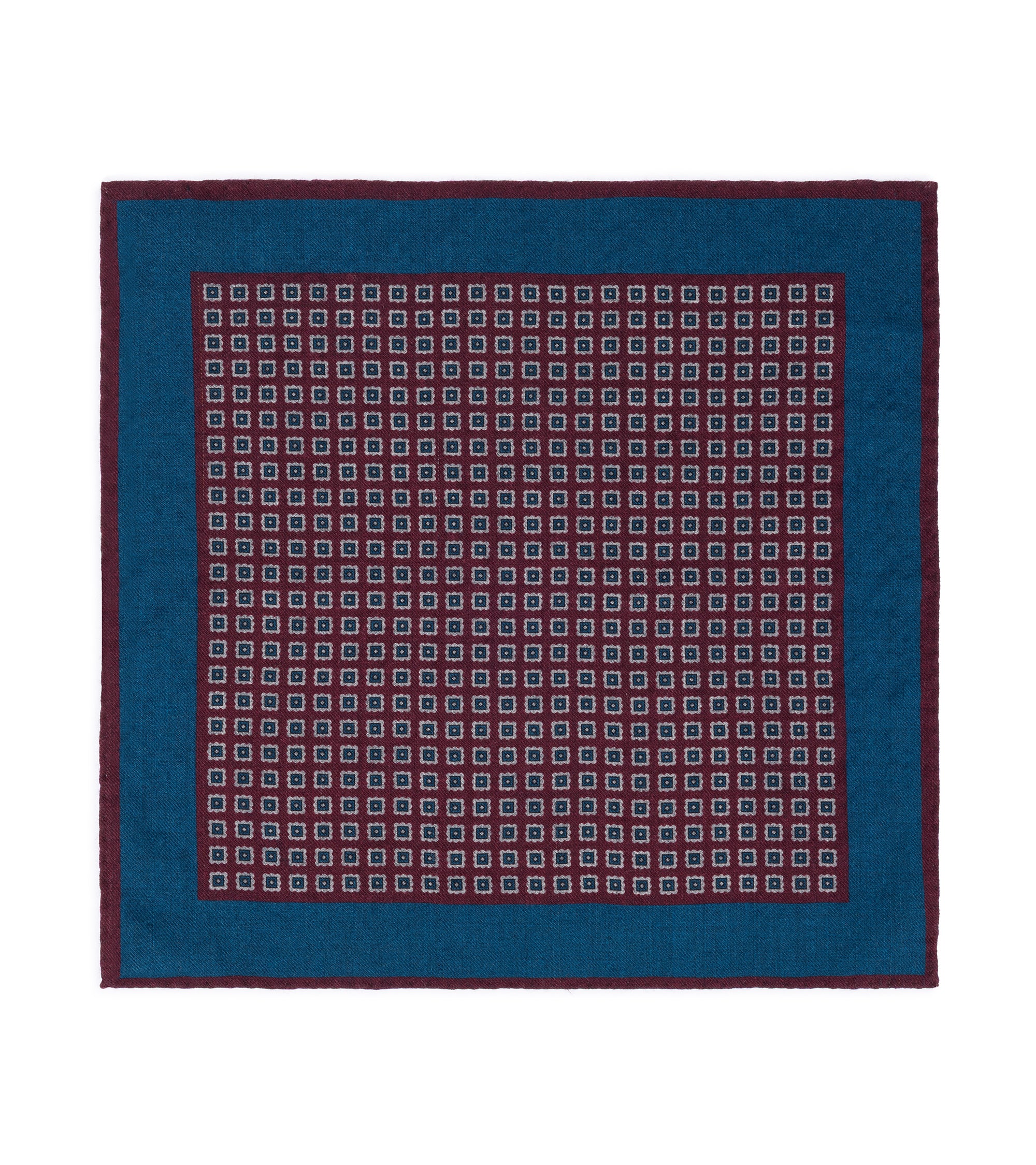 Bigi Square Motif Wool Pocket Square: Burgundy/Blue