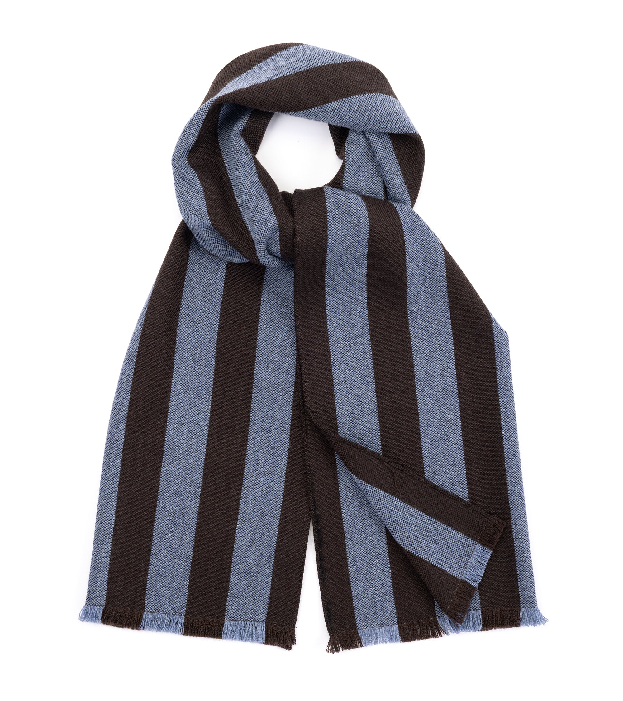 Bigi Stripe Wool Oxford Scarf: Blue/Brown