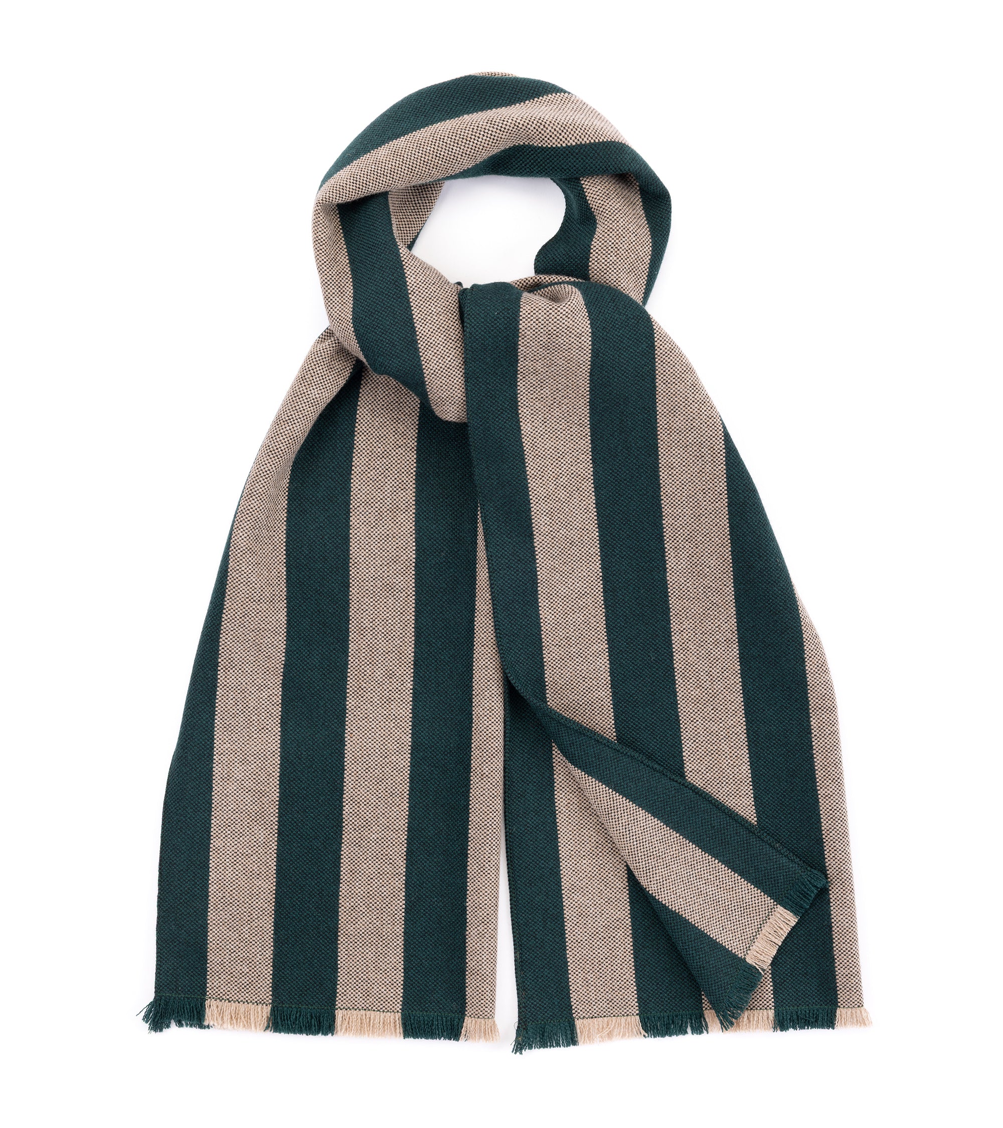 Bigi Stripe Wool Oxford Scarf: Green/Beige