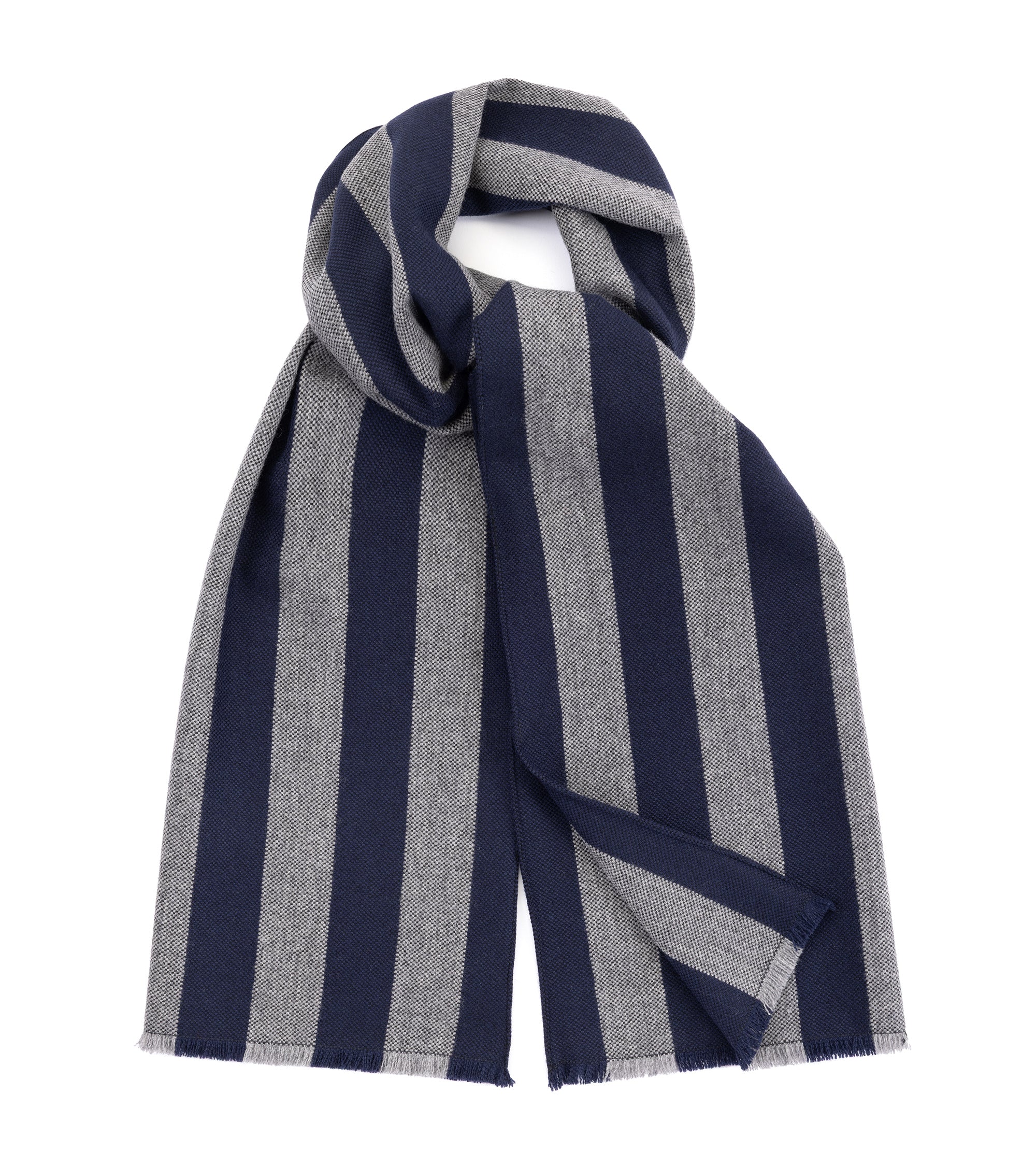 Bigi Stripe Wool Oxford Scarf: Navy/Grey
