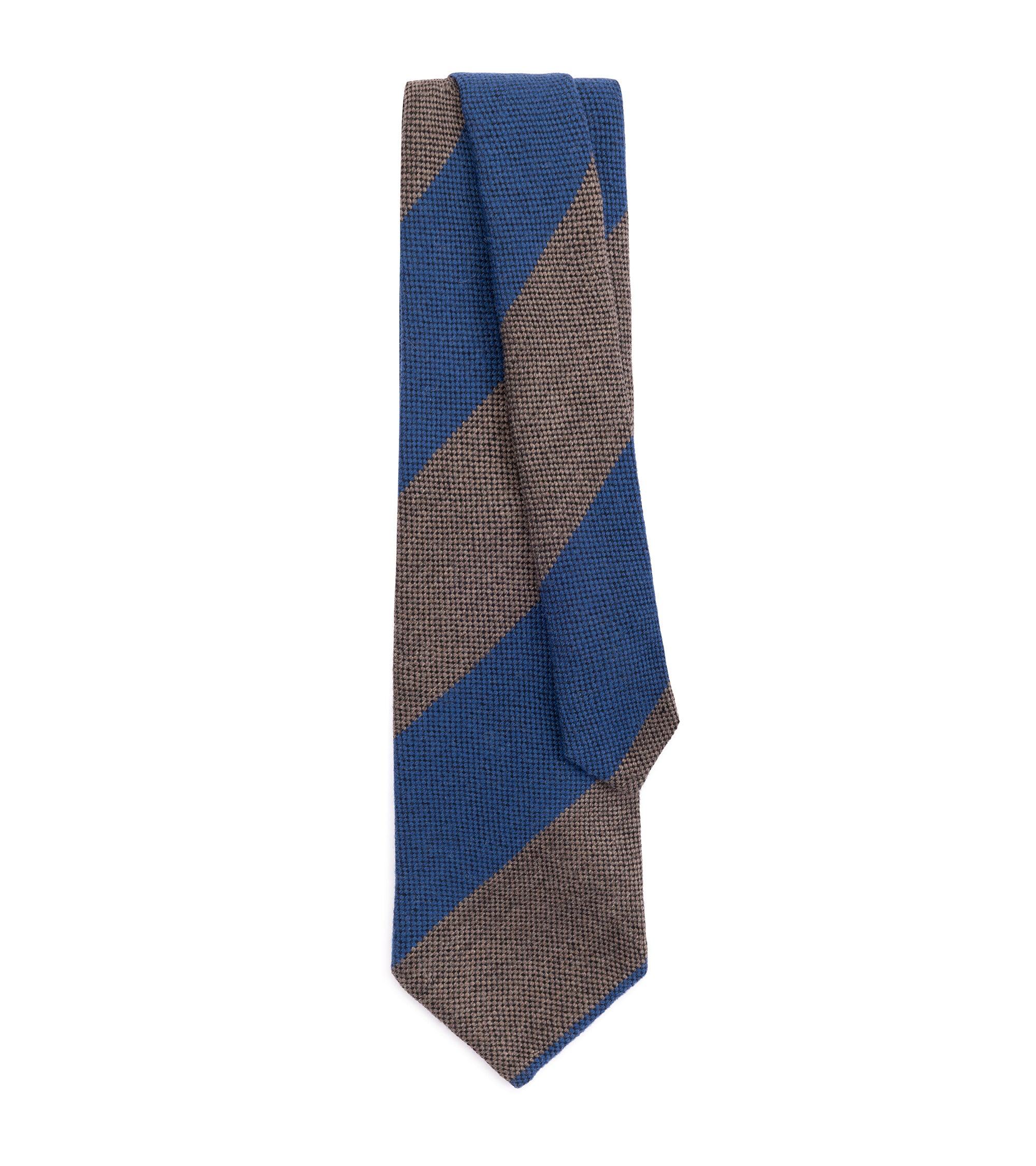 Bigi Wide Stripe Wool Oxford Tie: Blue/Brown
