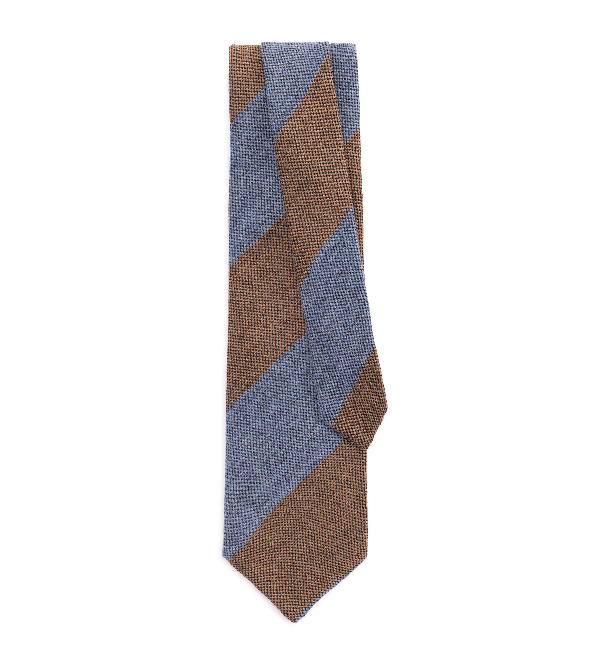 Bigi Wide Stripe Wool Oxford Tie: Tan/Blue