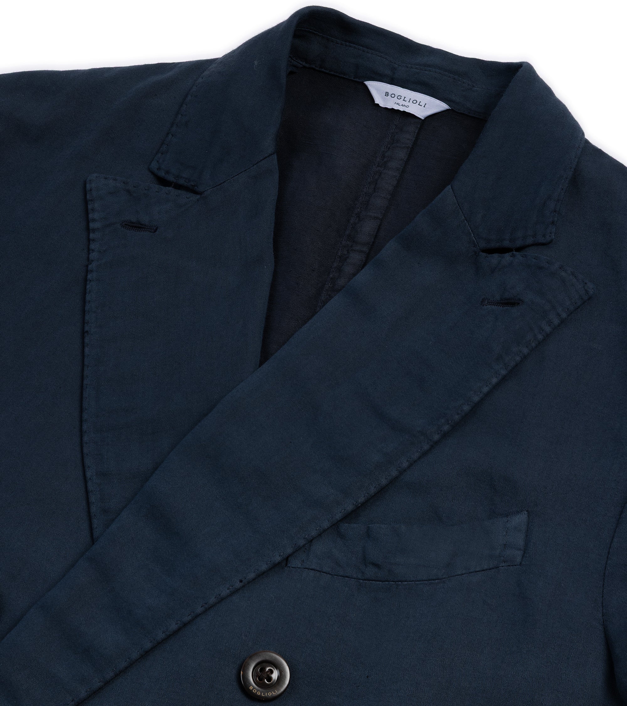 Boglioli Brushed Cotton Linen Double-Breasted Suit Jacket: Navy