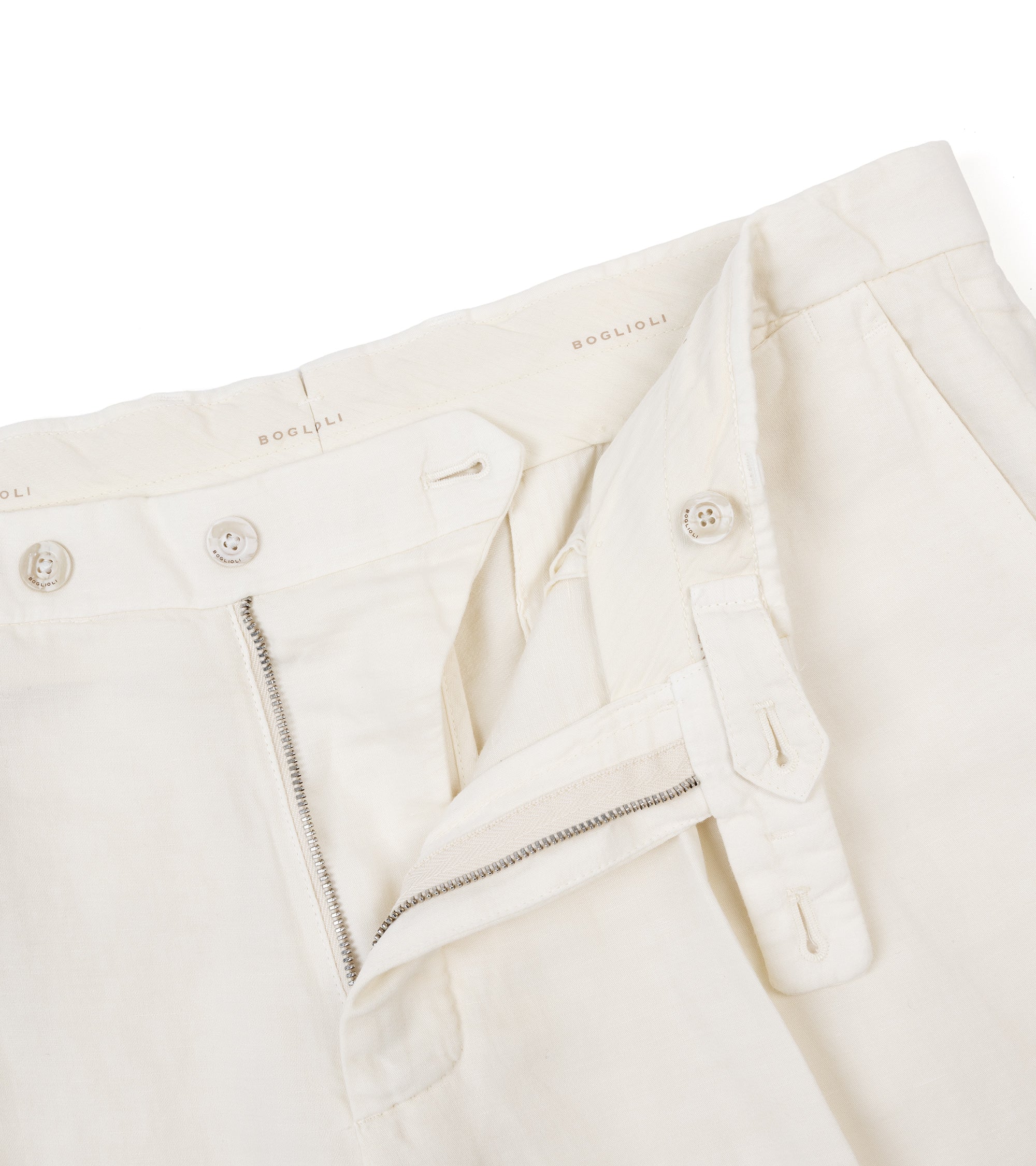 Boglioli Brushed Cotton Linen Suit Trousers: White