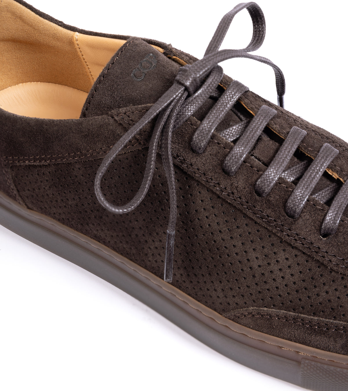 CQP Atrium Suede Sneaker in dark brown, product photo.