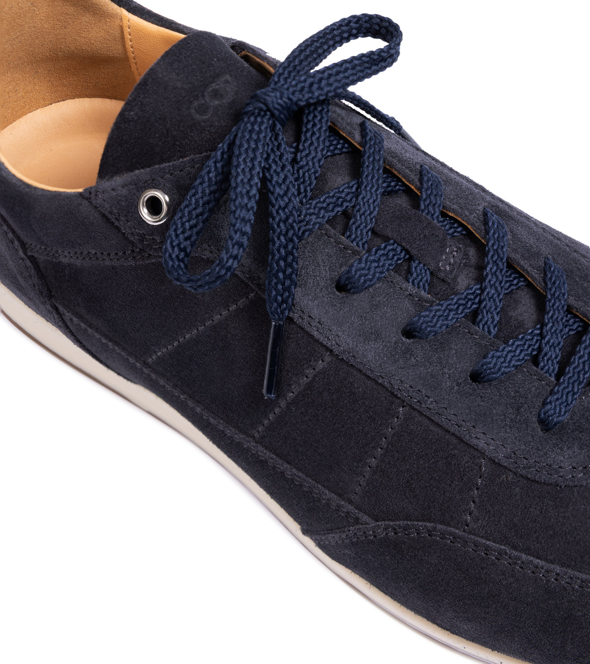 CQP Piazza Suede Sneaker in dusty navy, product photo.