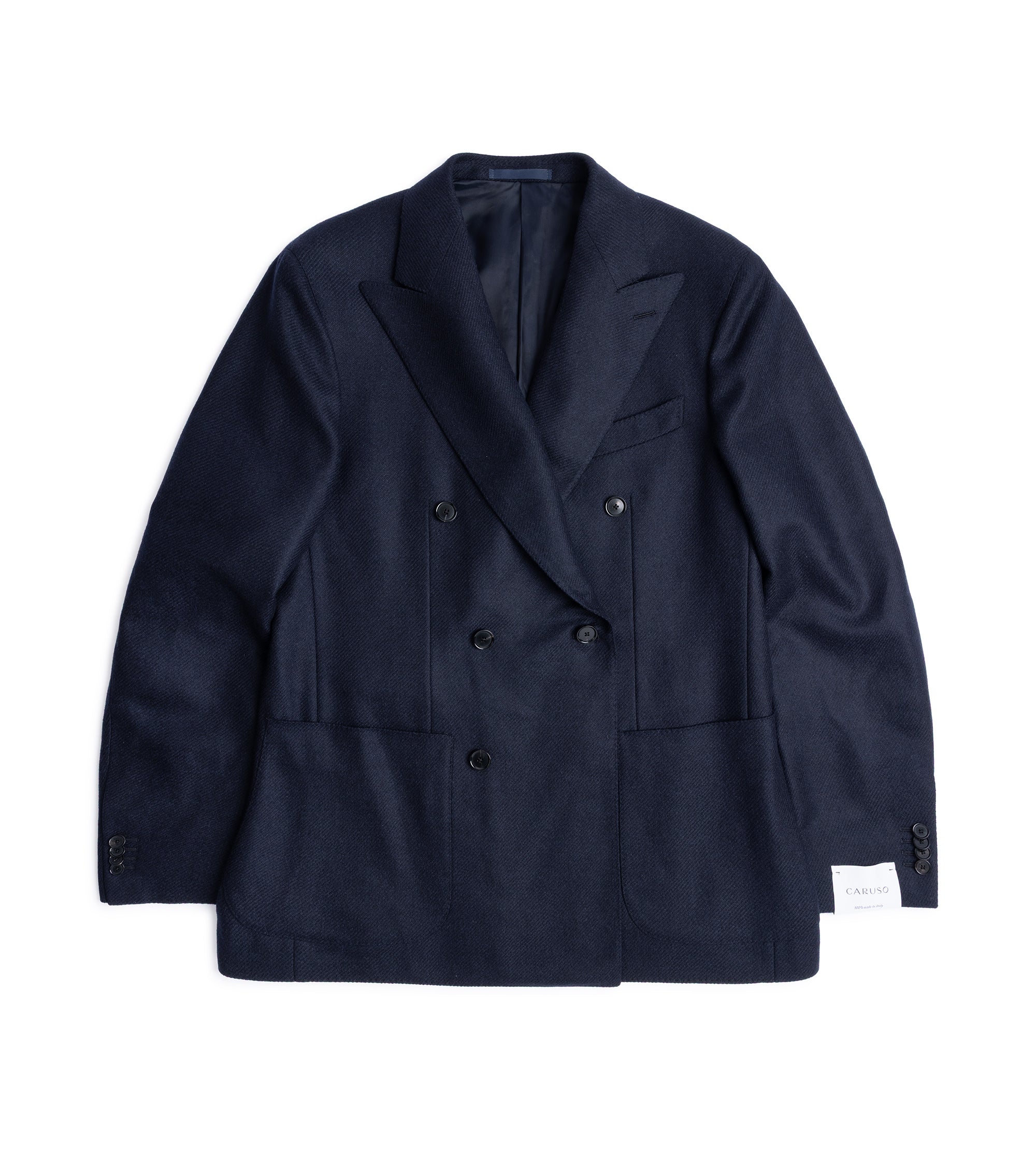 Caruso Aida Wool Cashmere Twill Double Breasted Jacket: Navy
