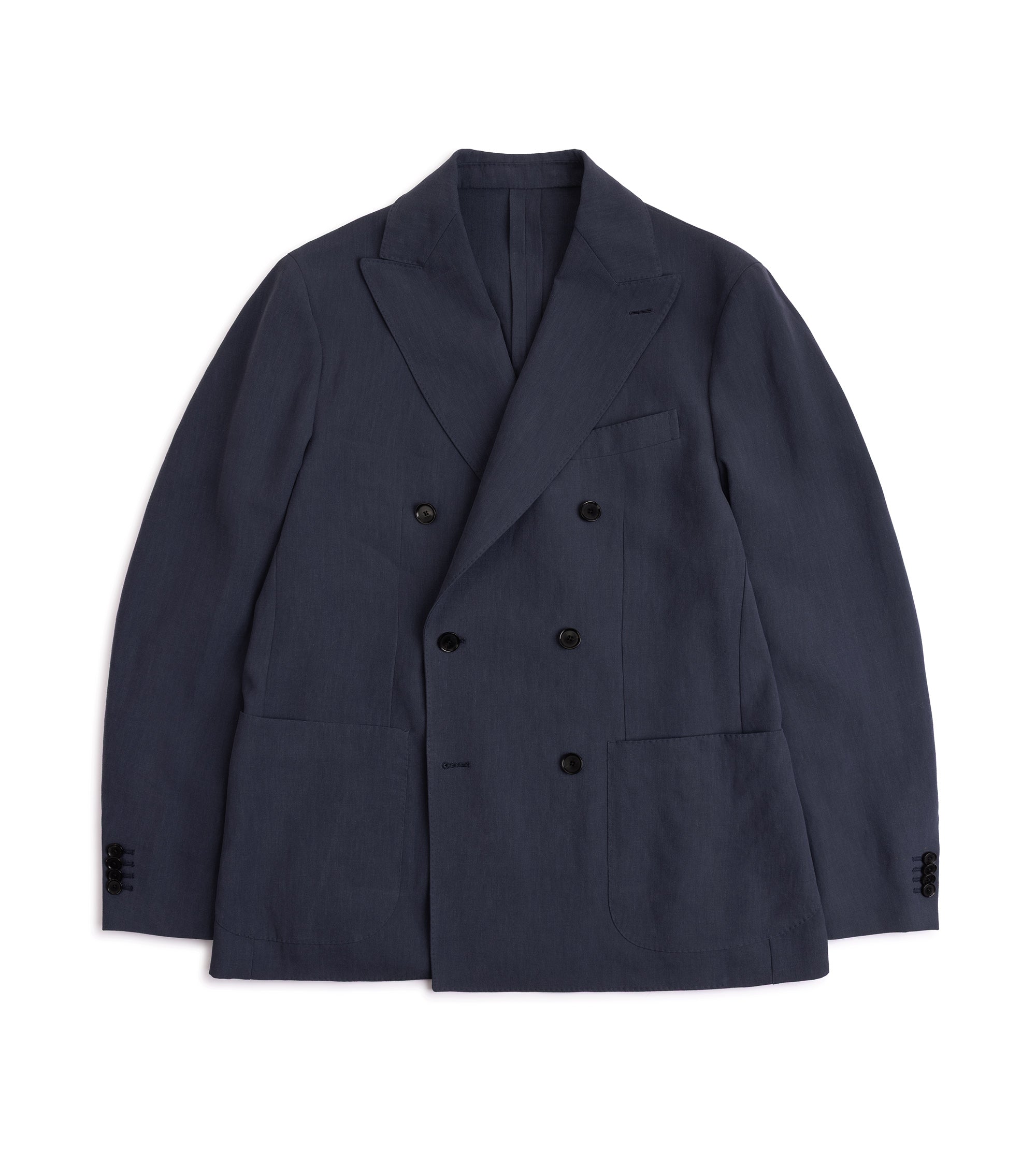 Caruso Butterfly Washed 3-Ply Linen Double Breasted Jacket: Blue