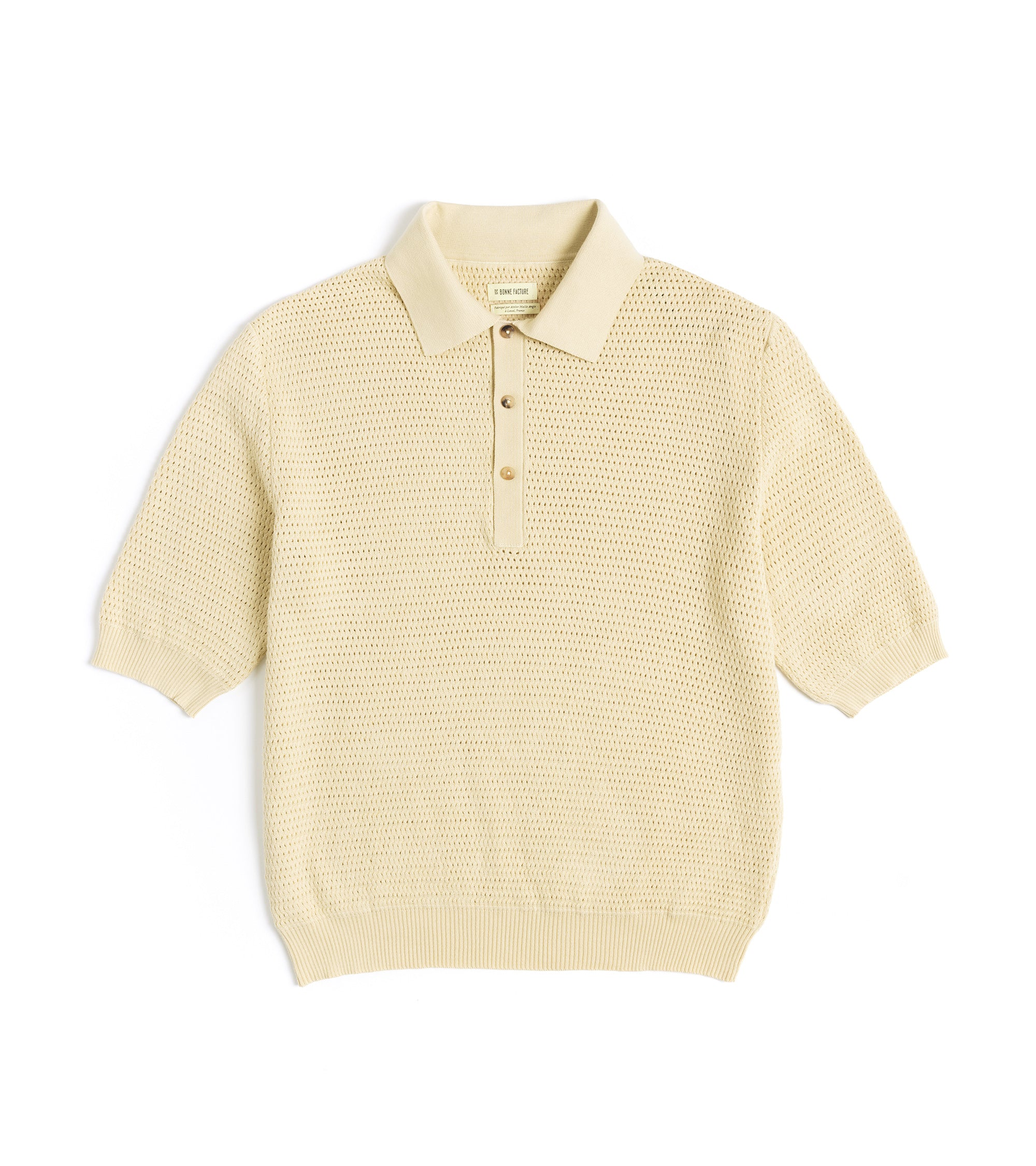 De Bonne Facture Cotton Honeycomb Knitted Polo Shirt: Butter Yellow