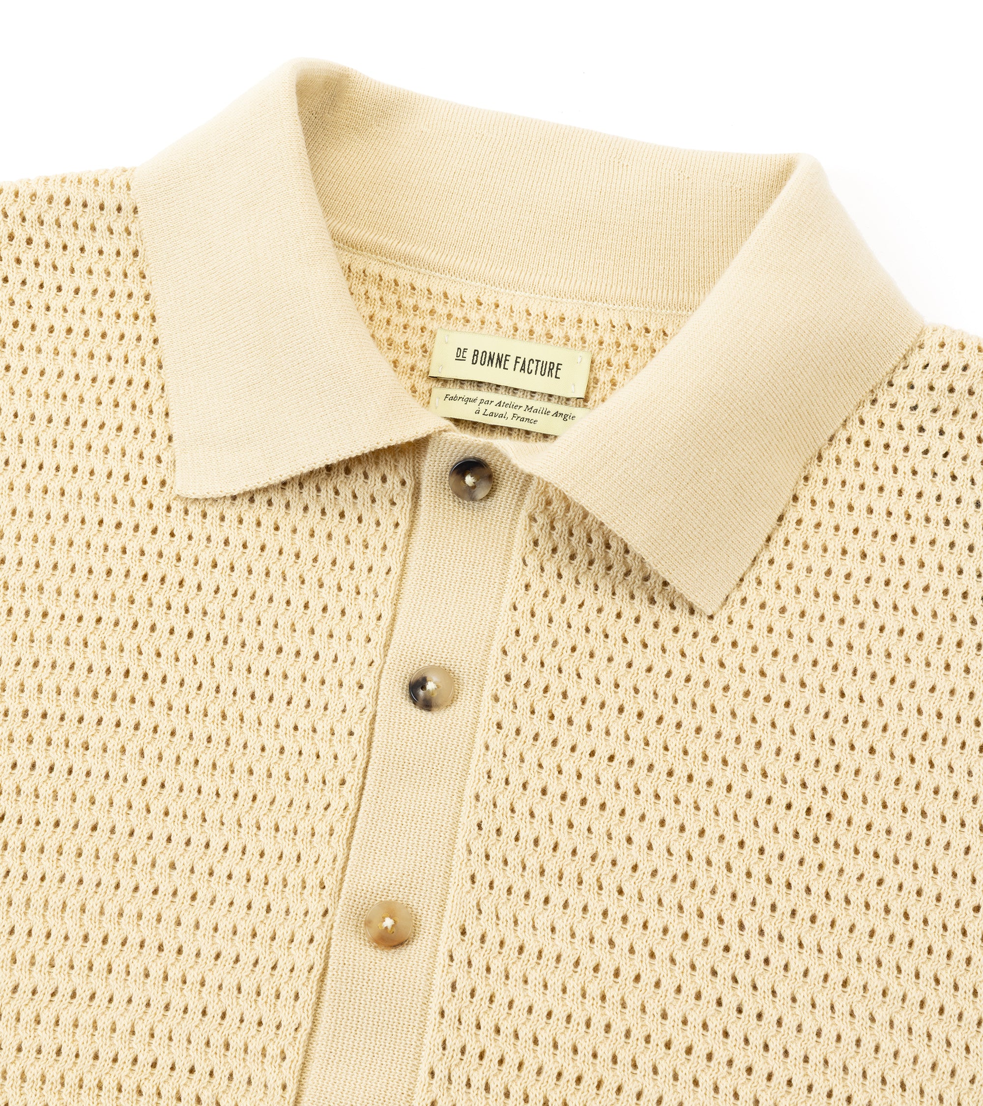 De Bonne Facture Cotton Honeycomb Knitted Polo Shirt: Butter Yellow
