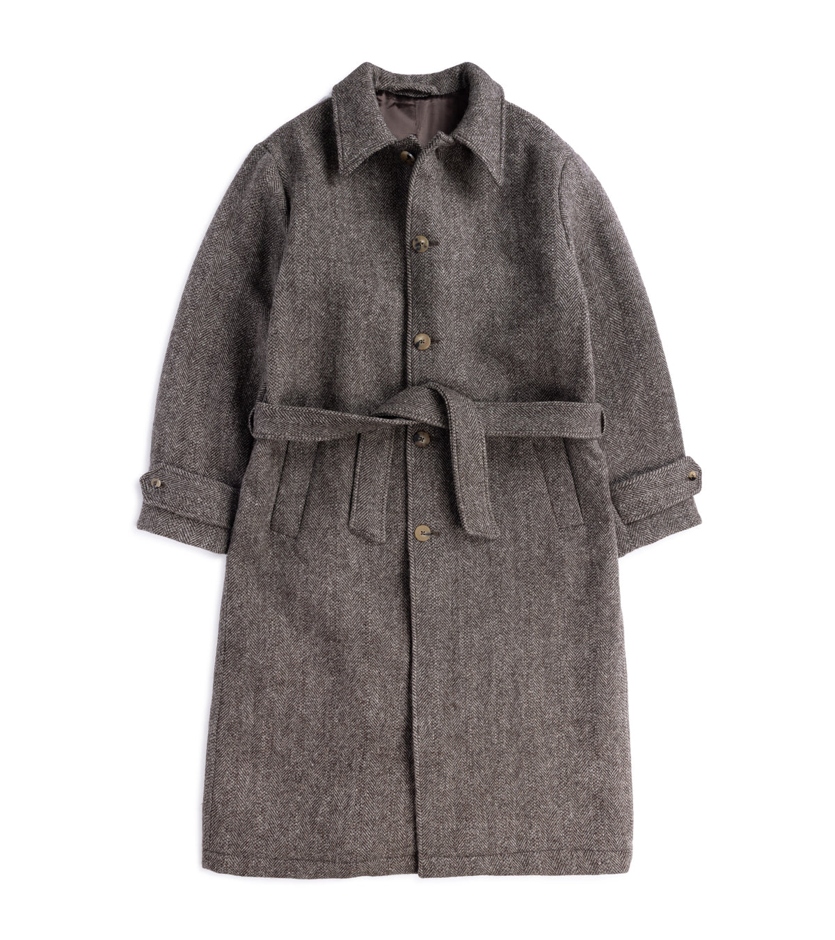 De Bonne Facture Herringbone Wool Overcoat: Undyed Brown