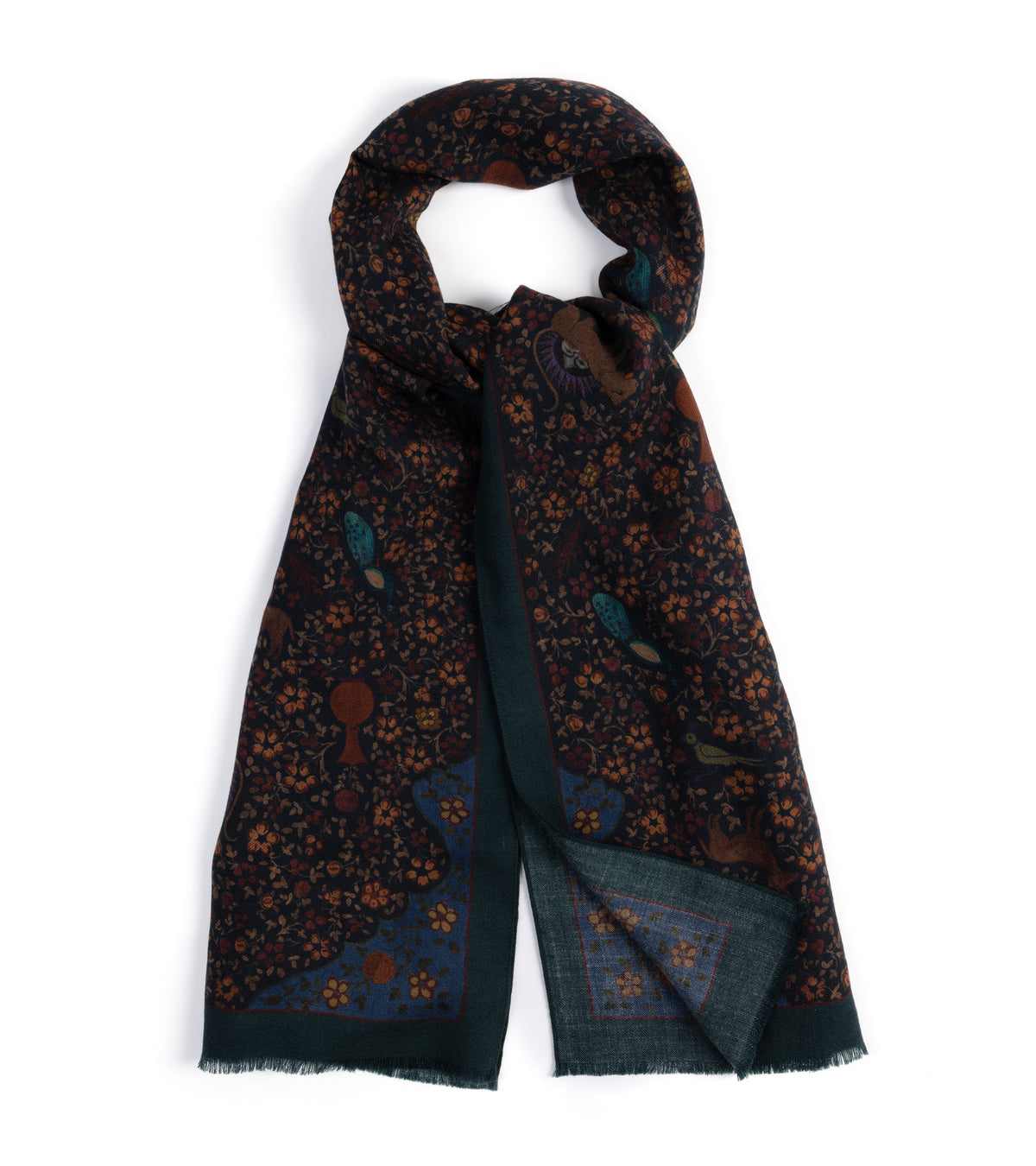 De Bonne Facture Ispahan Folk Pattern Soft Wool Scarf: Green
