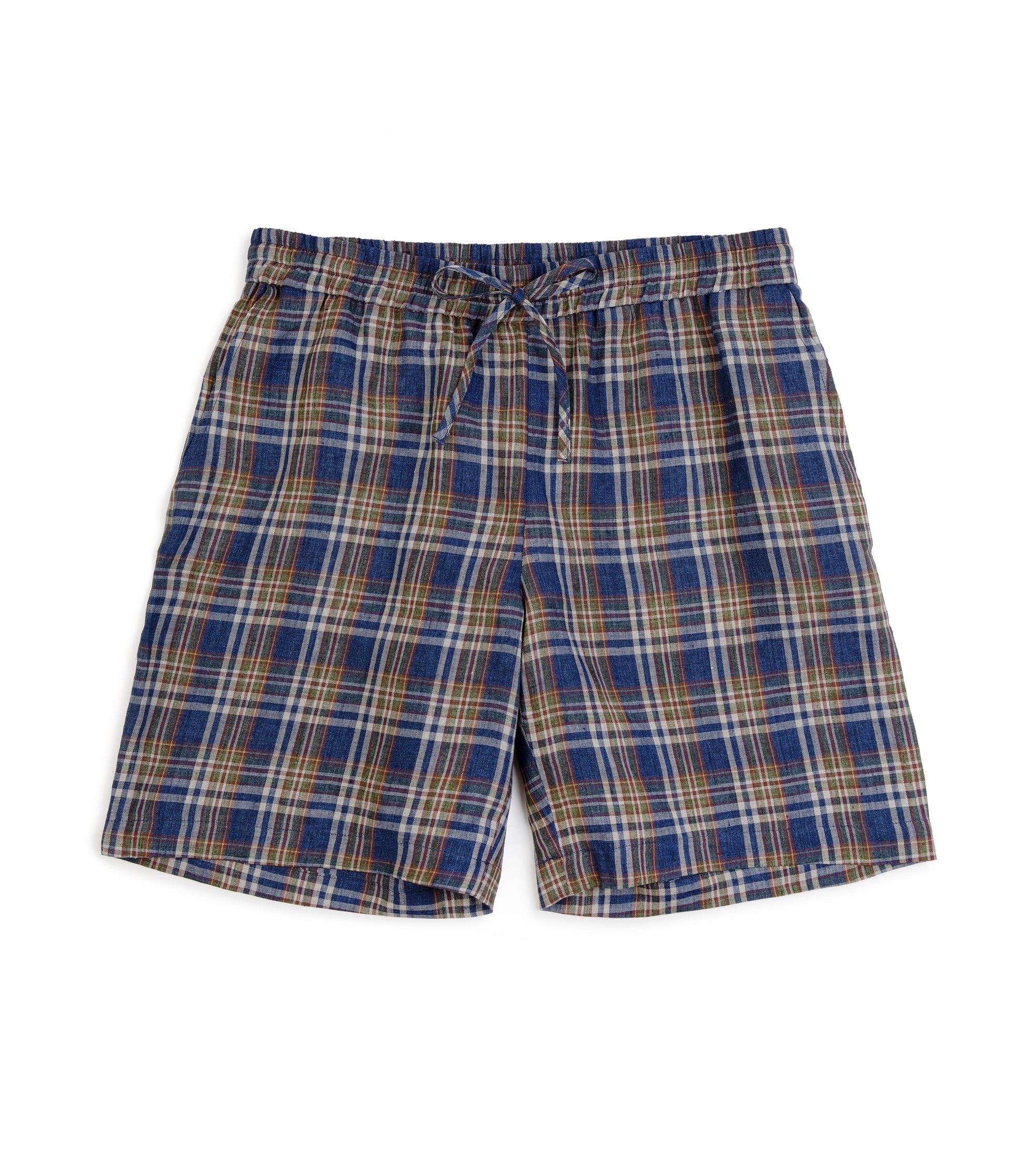 De Bonne Facture Washed Linen Madras Easy Shorts: Blue Check