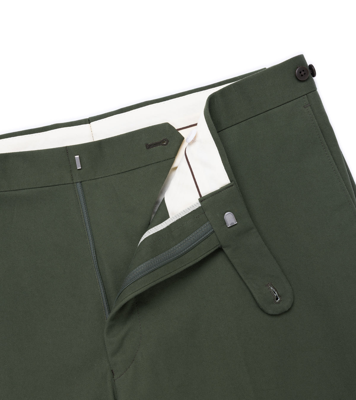 Echizenya Vintage Washed Cotton Tab Chino Trousers: Olive