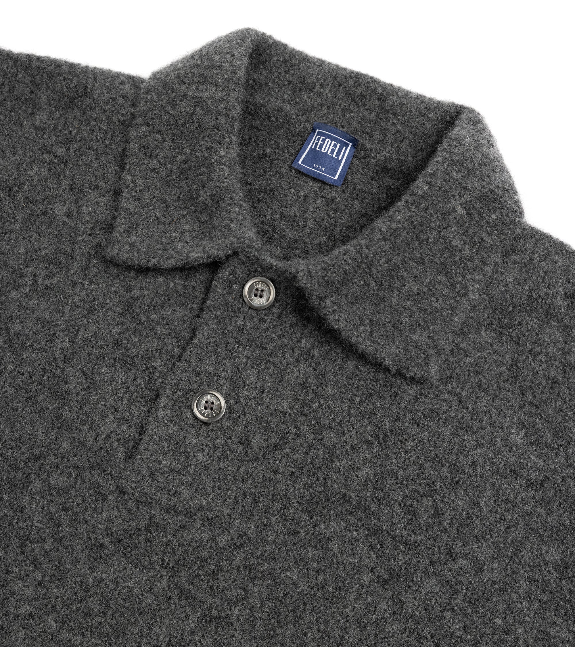Fedeli Basket Wool Cashmere Mix Long Sleeve Knit Polo Shirt: Stone Melange
