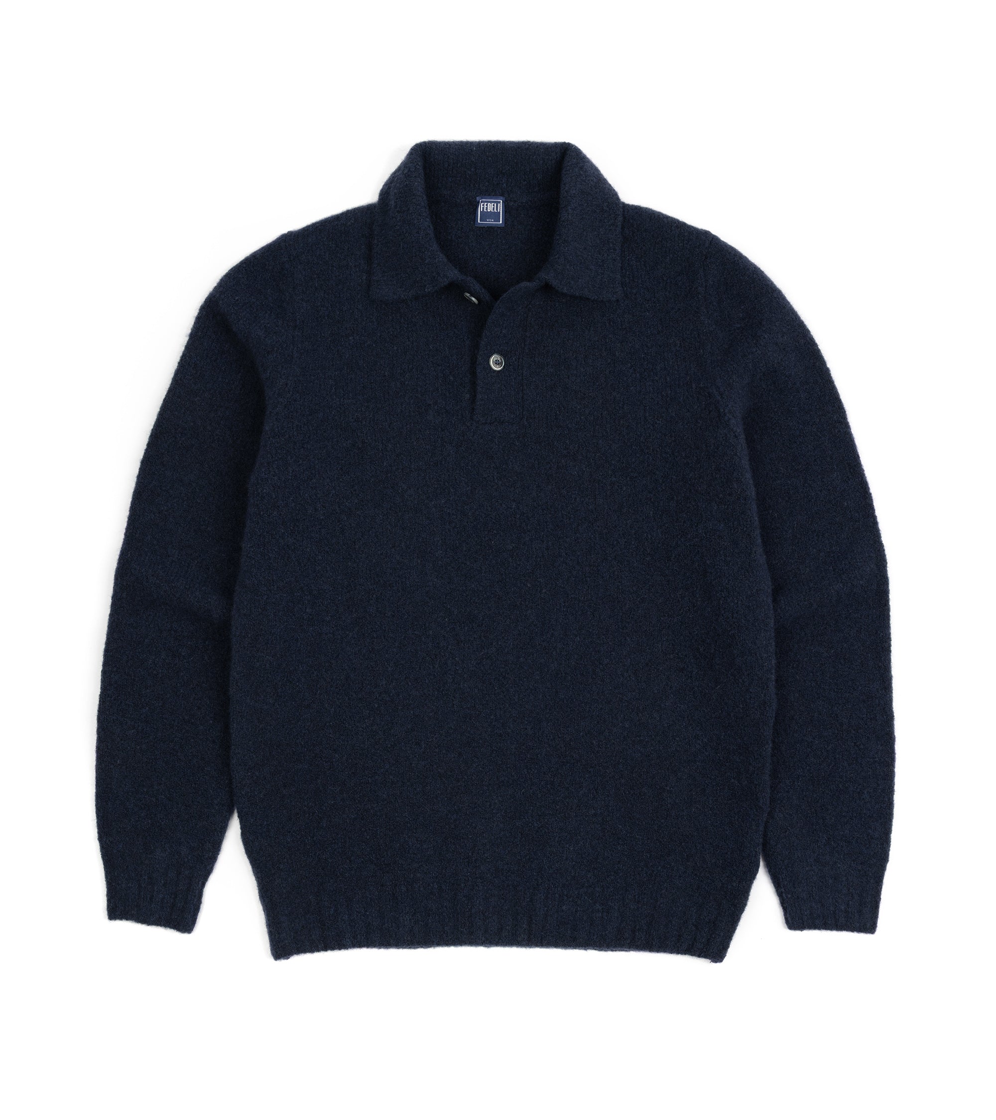 Fedeli Basket Wool Cashmere Mix Long Sleeve Knit Polo Shirt: Storm