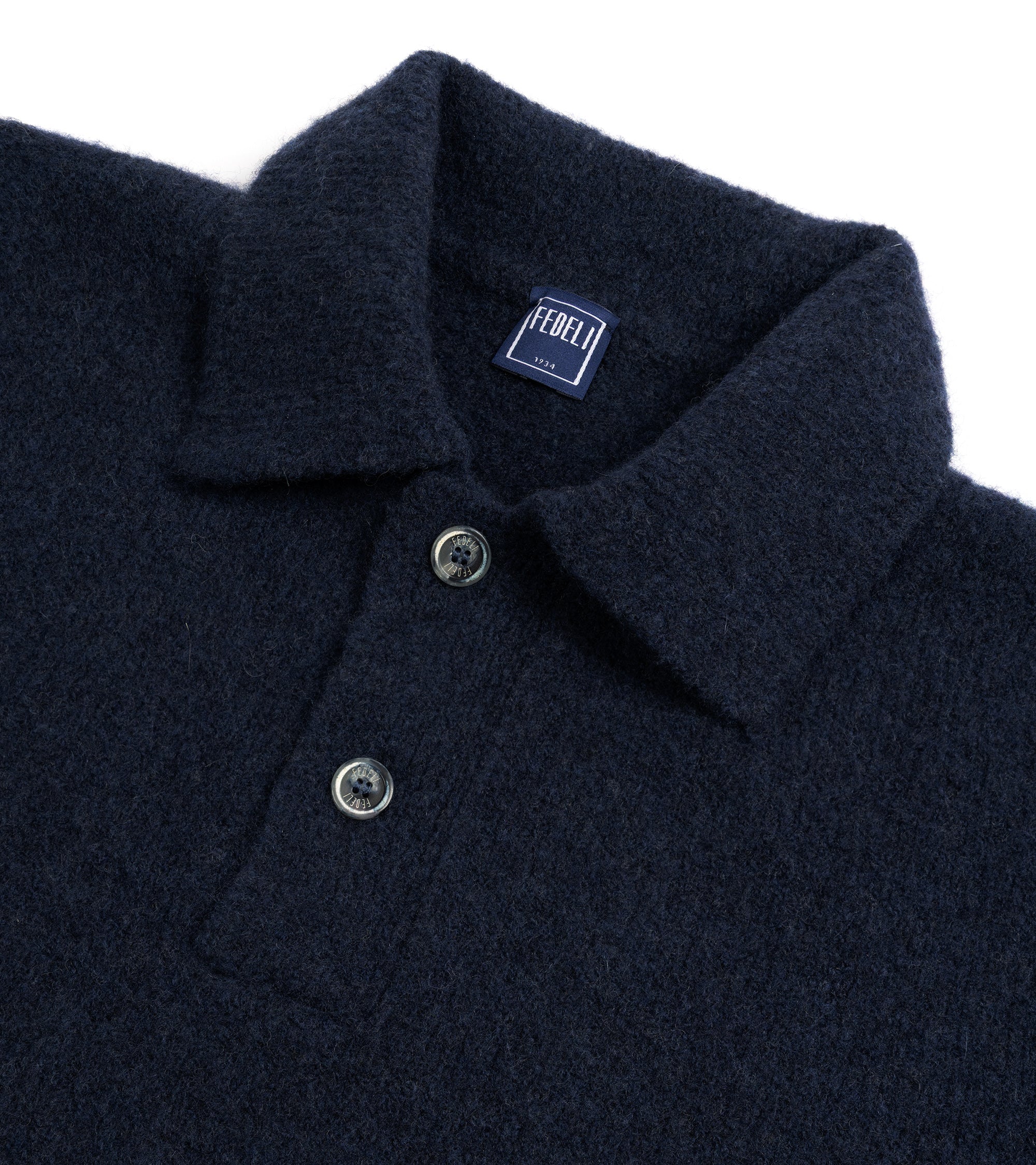Fedeli Basket Wool Cashmere Mix Long Sleeve Knit Polo Shirt: Storm