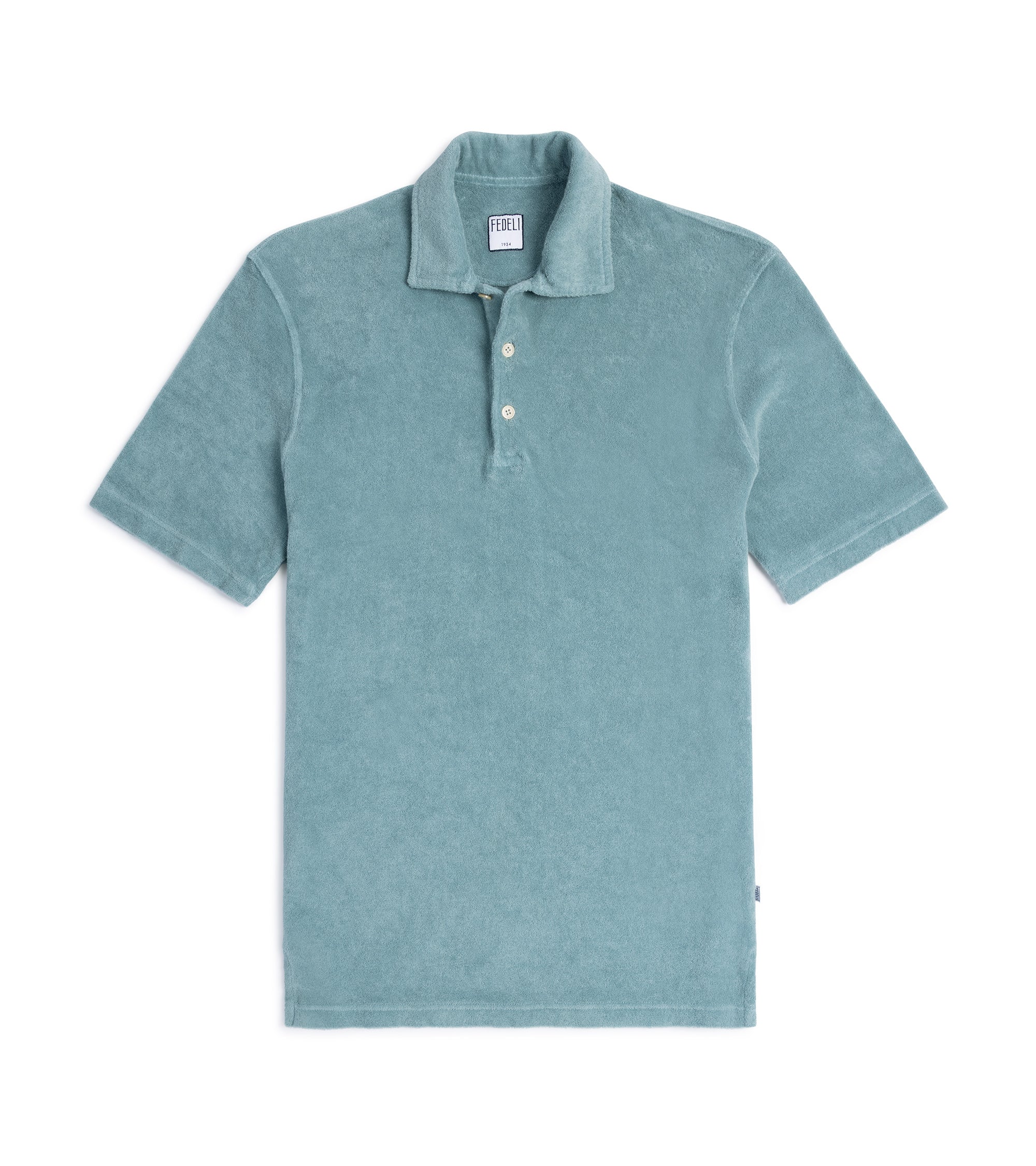Fedeli Mondial Terry Cotton Polo Shirt: Light Cyan