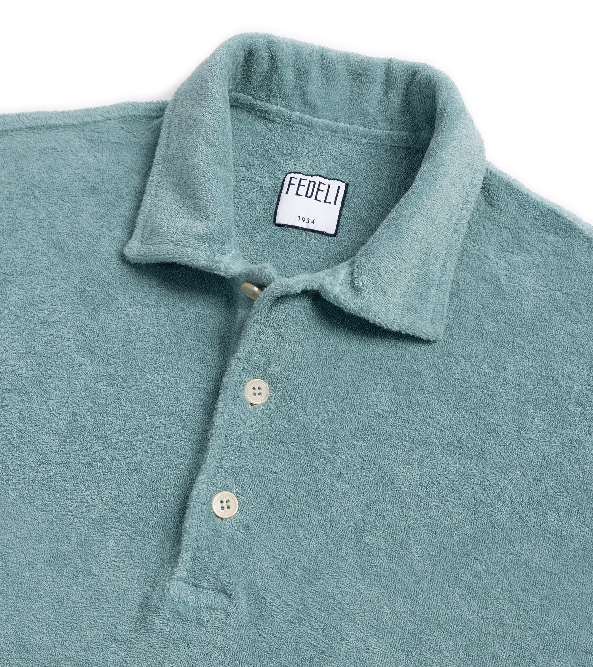 Fedeli Mondial Terry Cotton Polo Shirt: Light Cyan