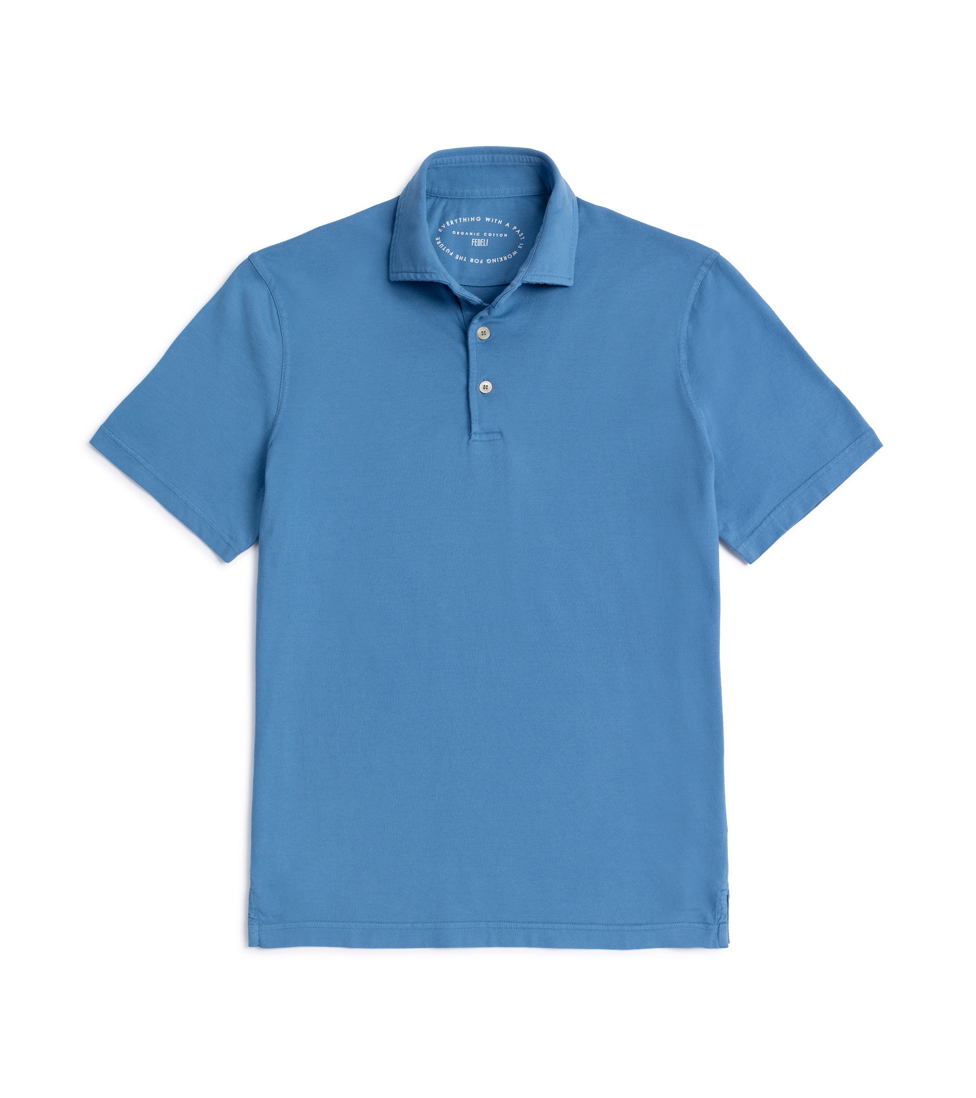 Fedeli Zero Giza Organic Cotton Short Sleeve Polo Shirt: Denim