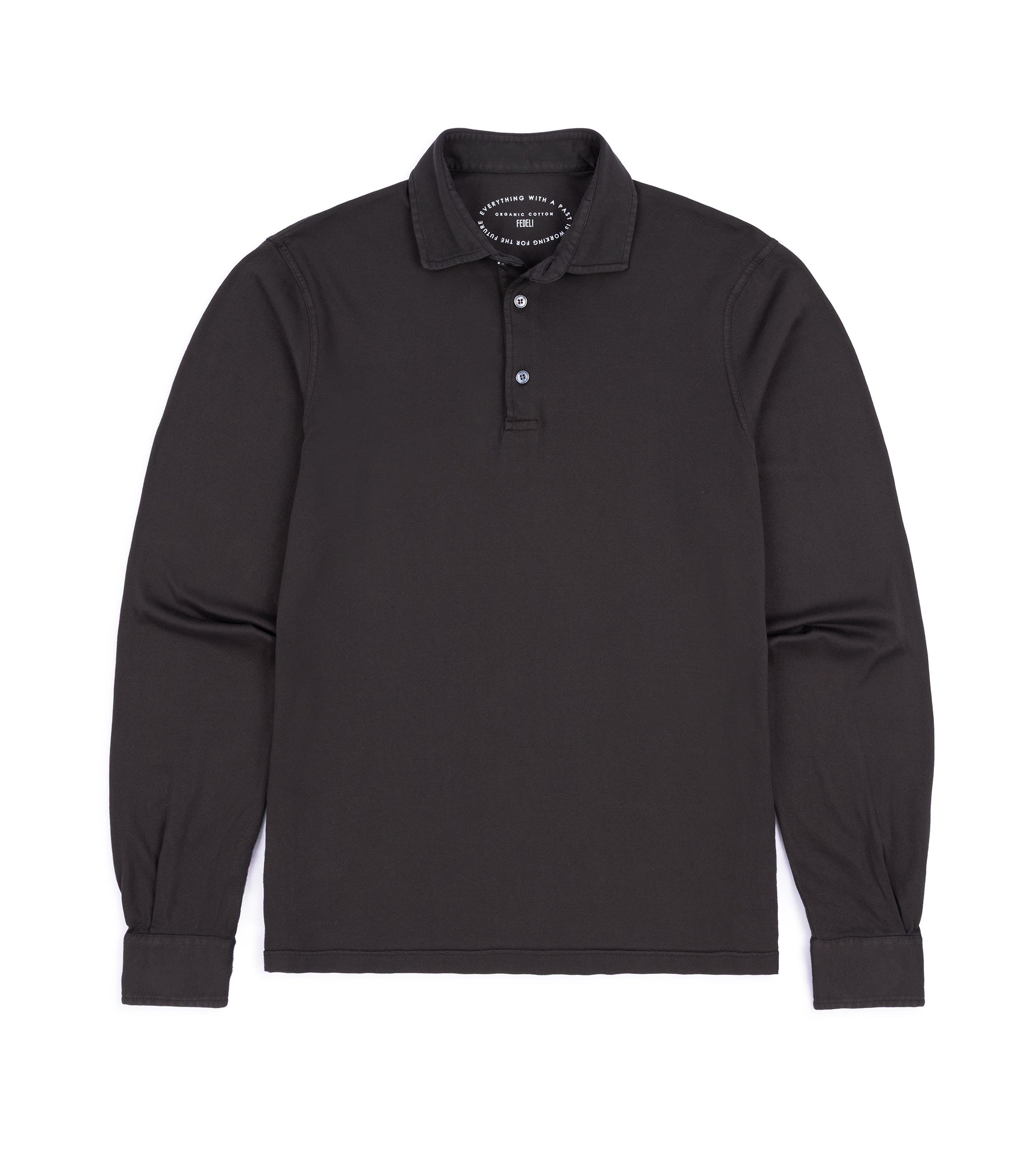 Fedeli Zero Organic Cotton Jersey Long Sleeve Polo Shirt: Dark Chocolate