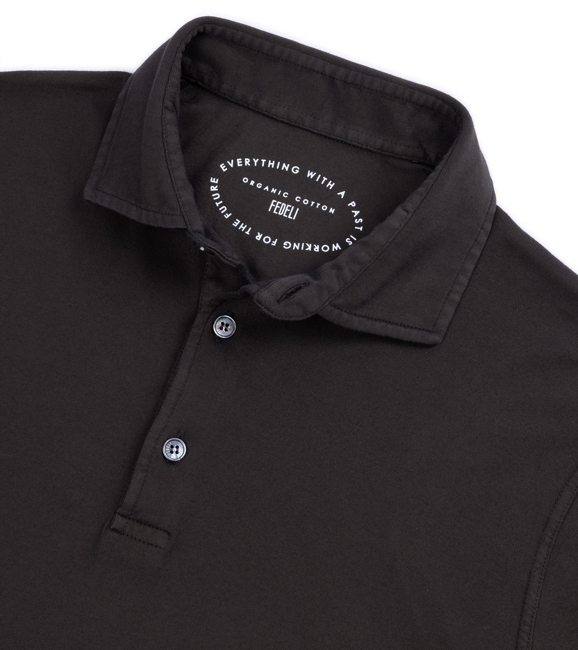 Fedeli Zero Organic Cotton Jersey Long Sleeve Polo Shirt: Dark Chocolate
