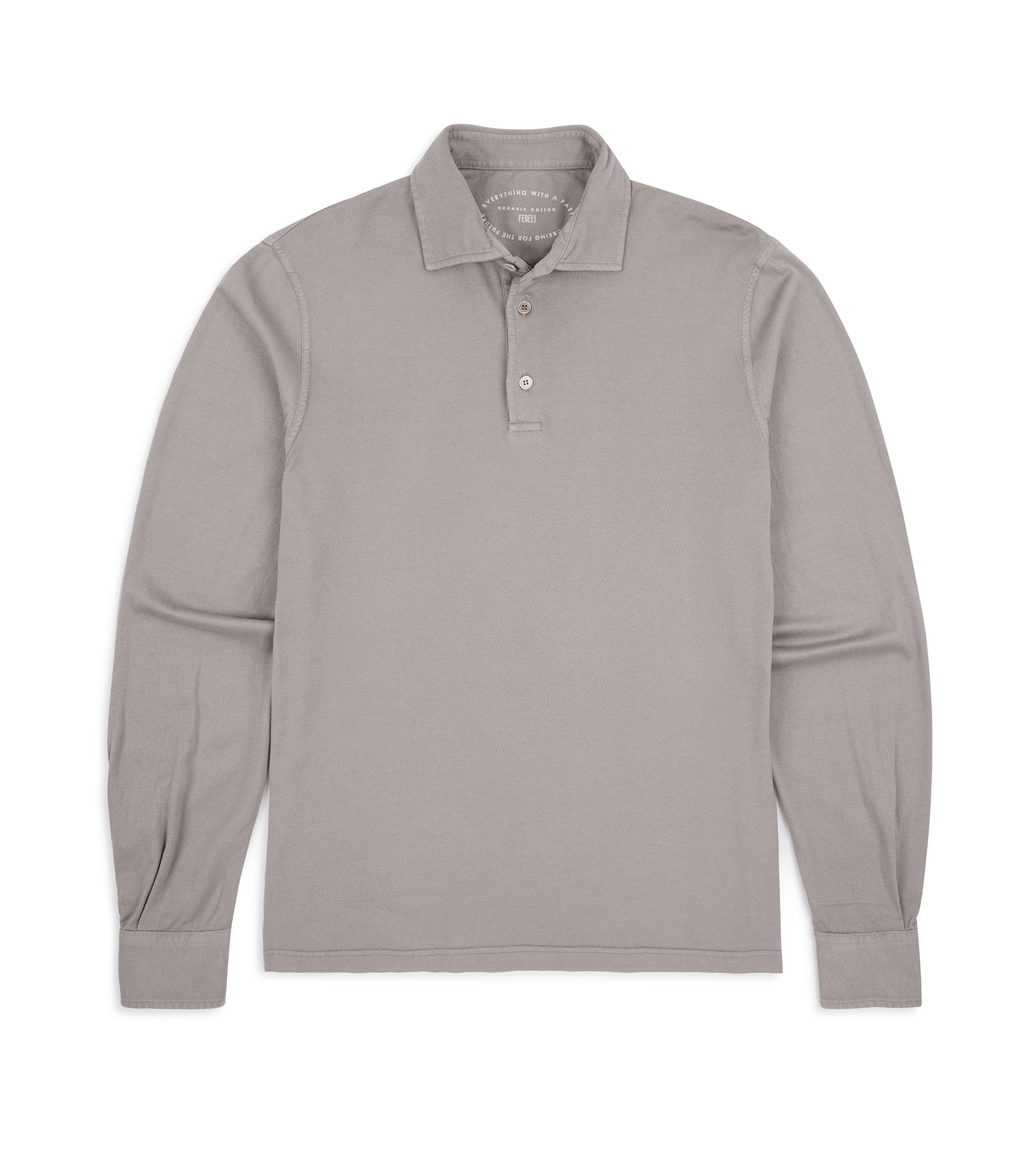 Fedeli Zero Organic Cotton Jersey Long Sleeve Polo Shirt: Greige