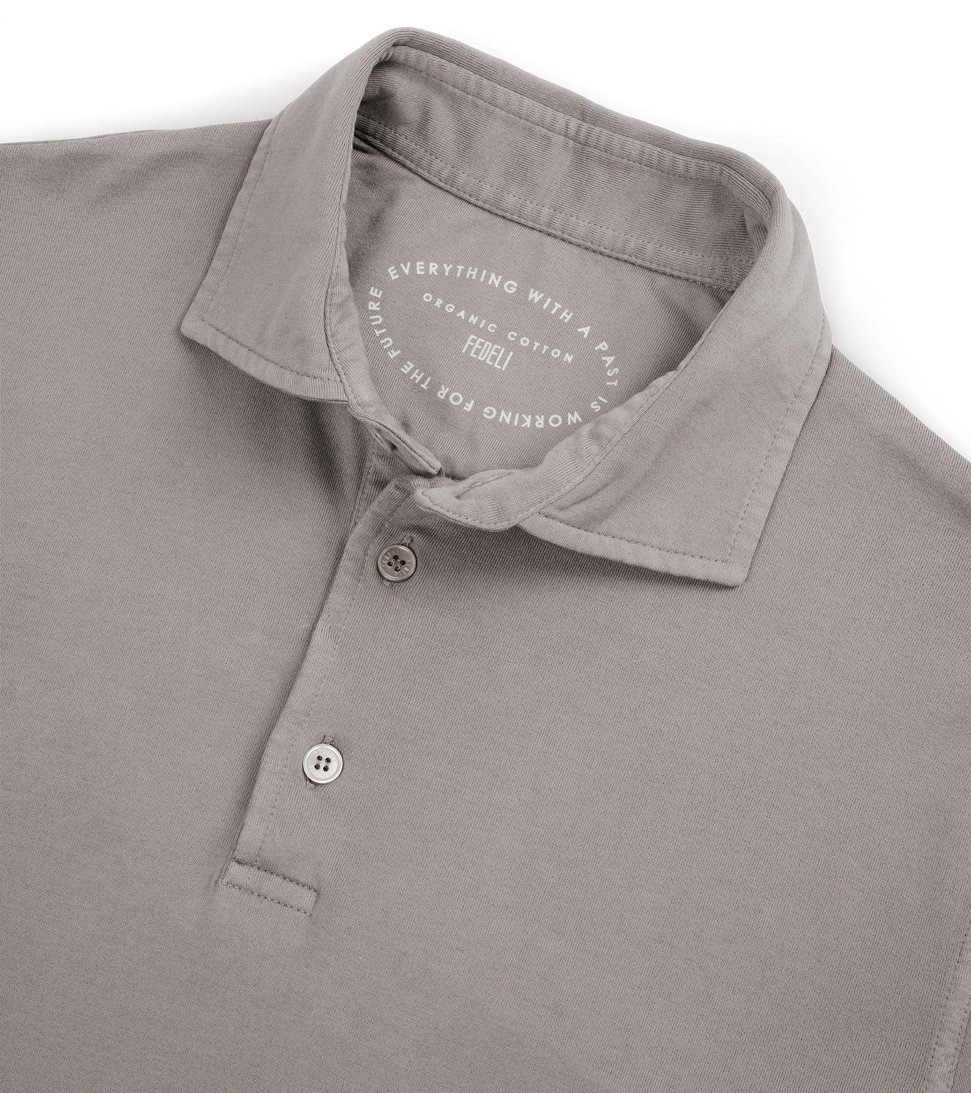Fedeli Zero Organic Cotton Jersey Long Sleeve Polo Shirt: Greige