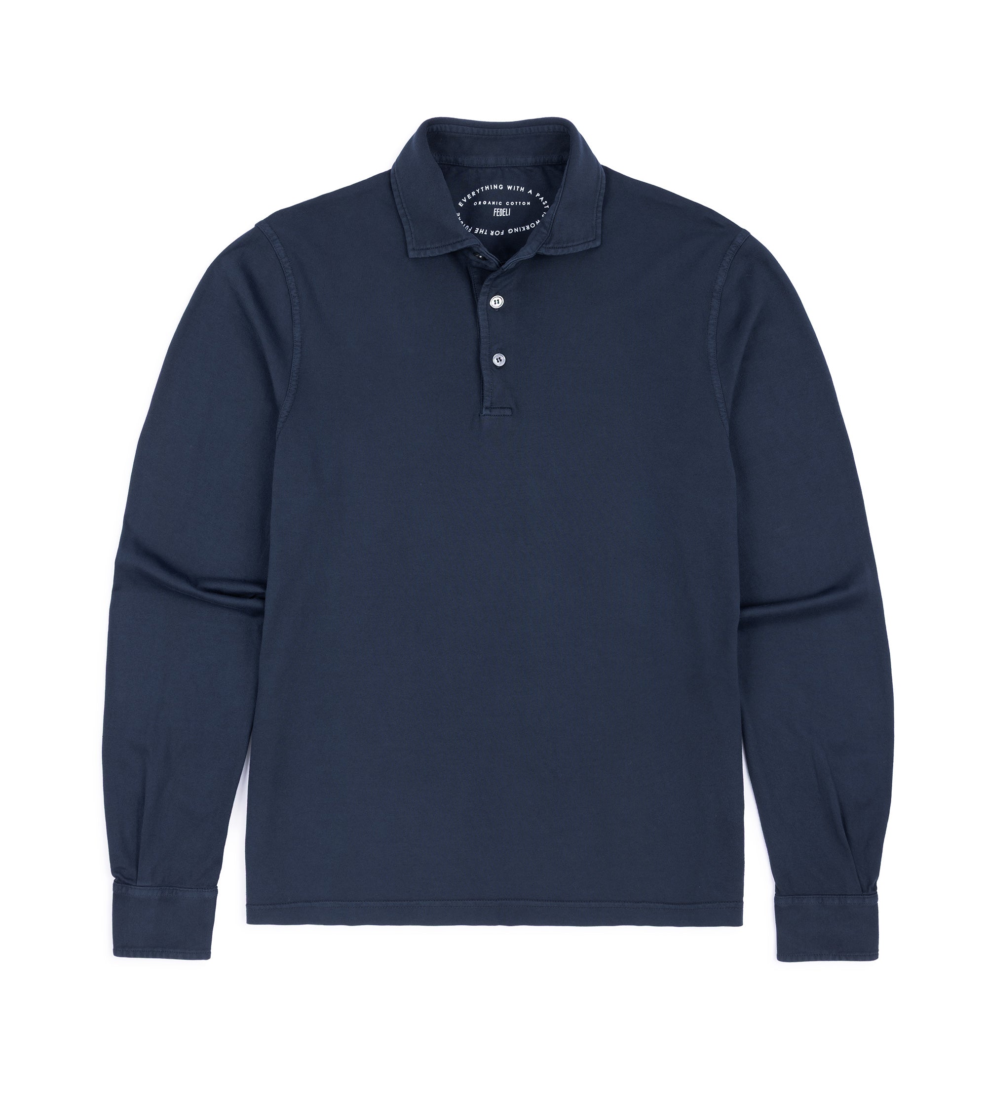 Fedeli Zero Organic Cotton Jersey Long Sleeve Polo Shirt: Midnight Blue