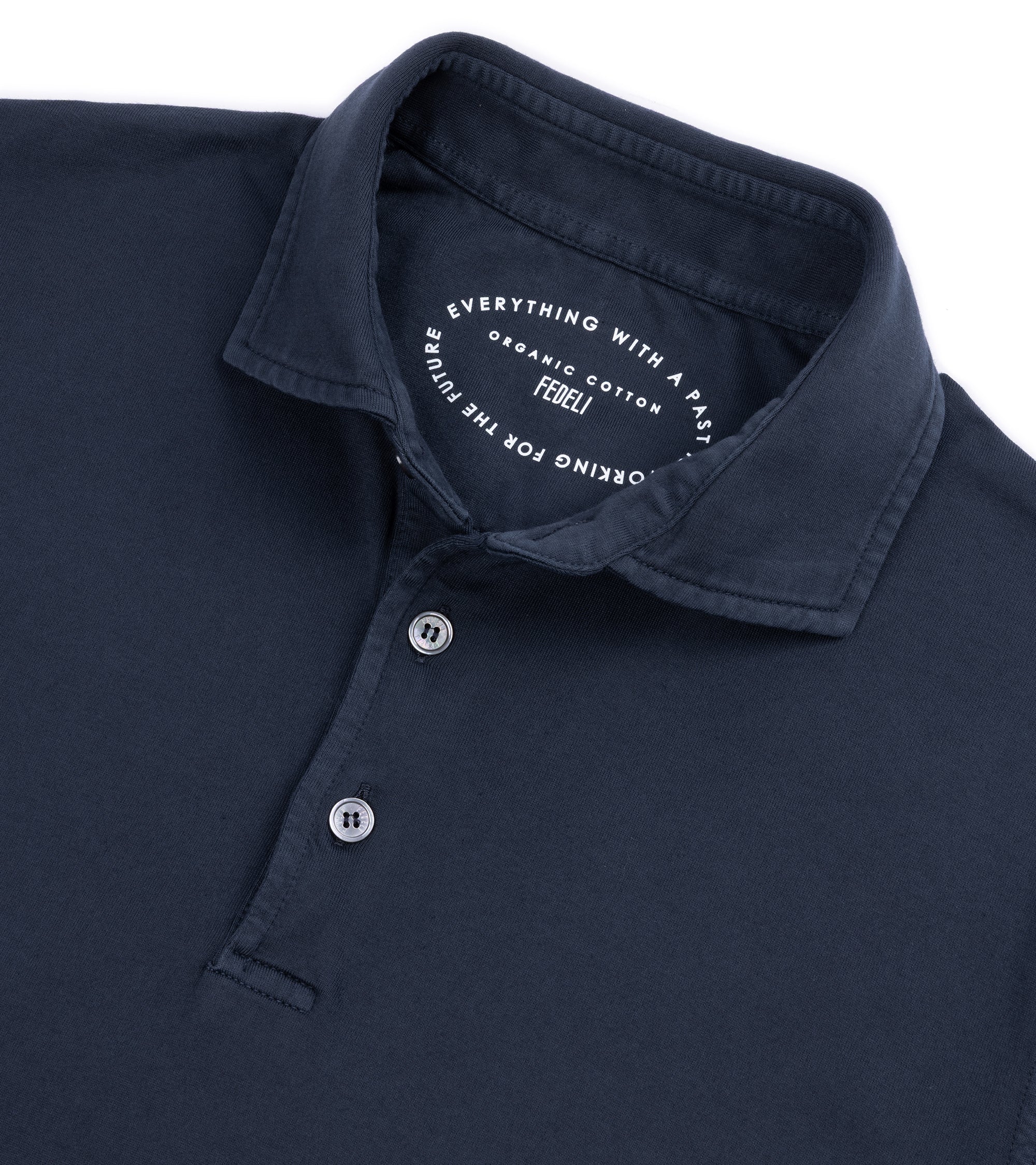 Fedeli Zero Organic Cotton Jersey Long Sleeve Polo Shirt: Midnight Blue