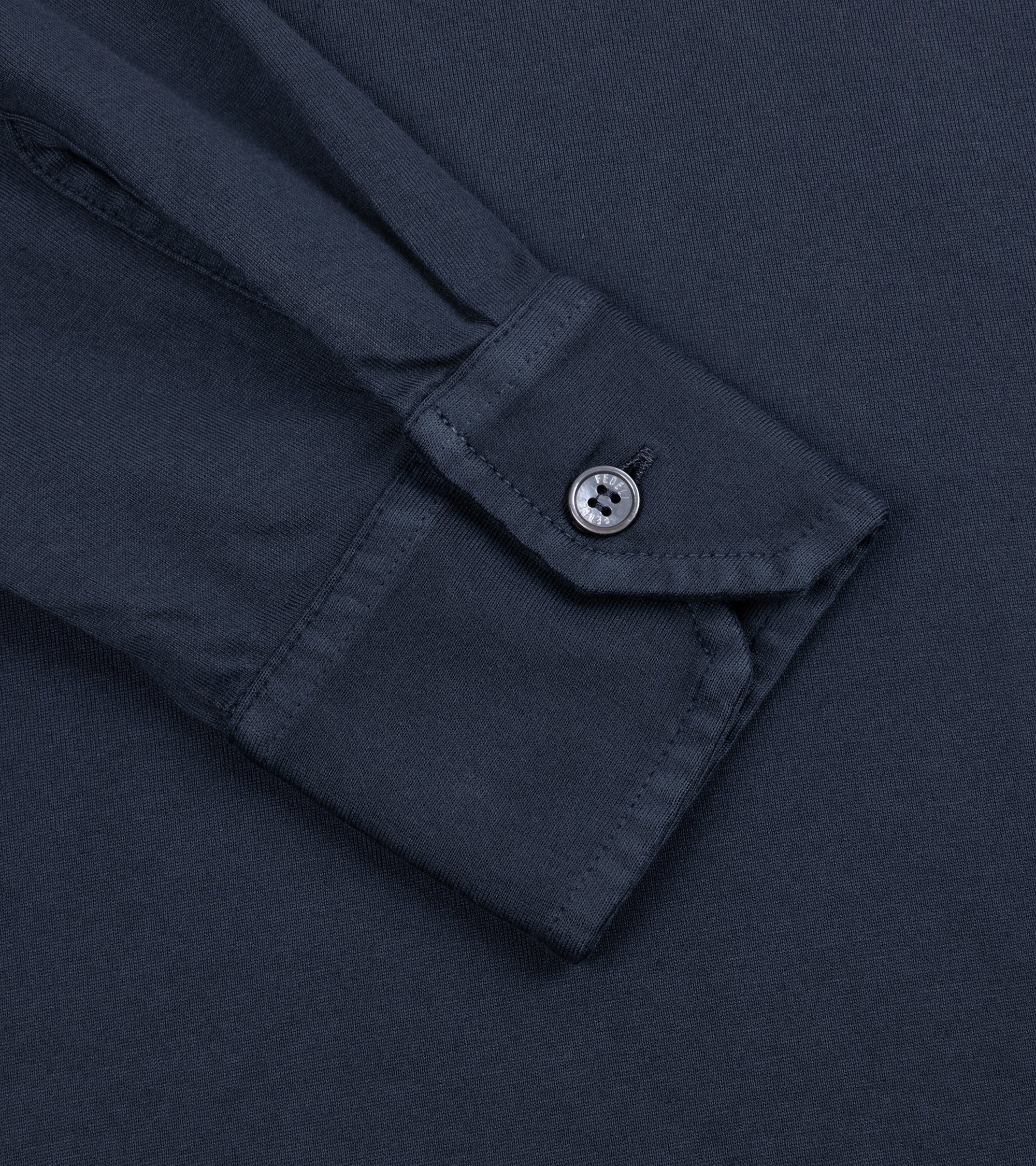 Fedeli Zero Organic Cotton Jersey Long Sleeve Polo Shirt: Midnight Blue