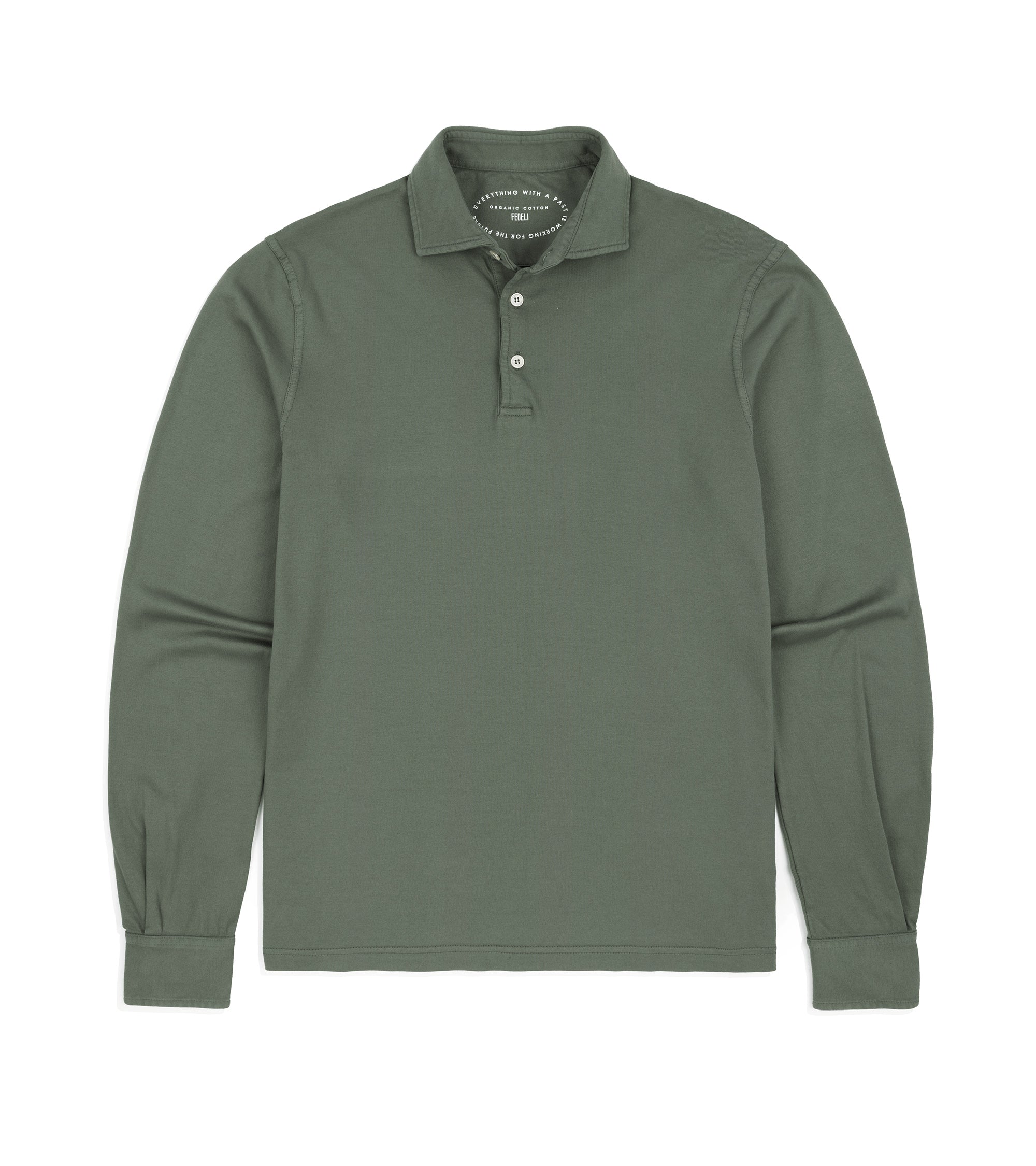 Fedeli Zero Organic Cotton Jersey Long Sleeve Polo Shirt: Olive Green