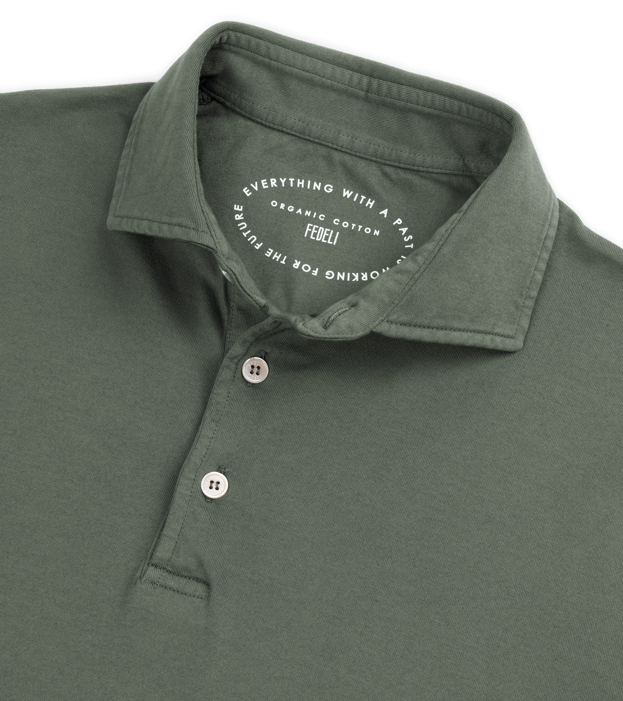 Fedeli Zero Organic Cotton Jersey Long Sleeve Polo Shirt: Olive Green