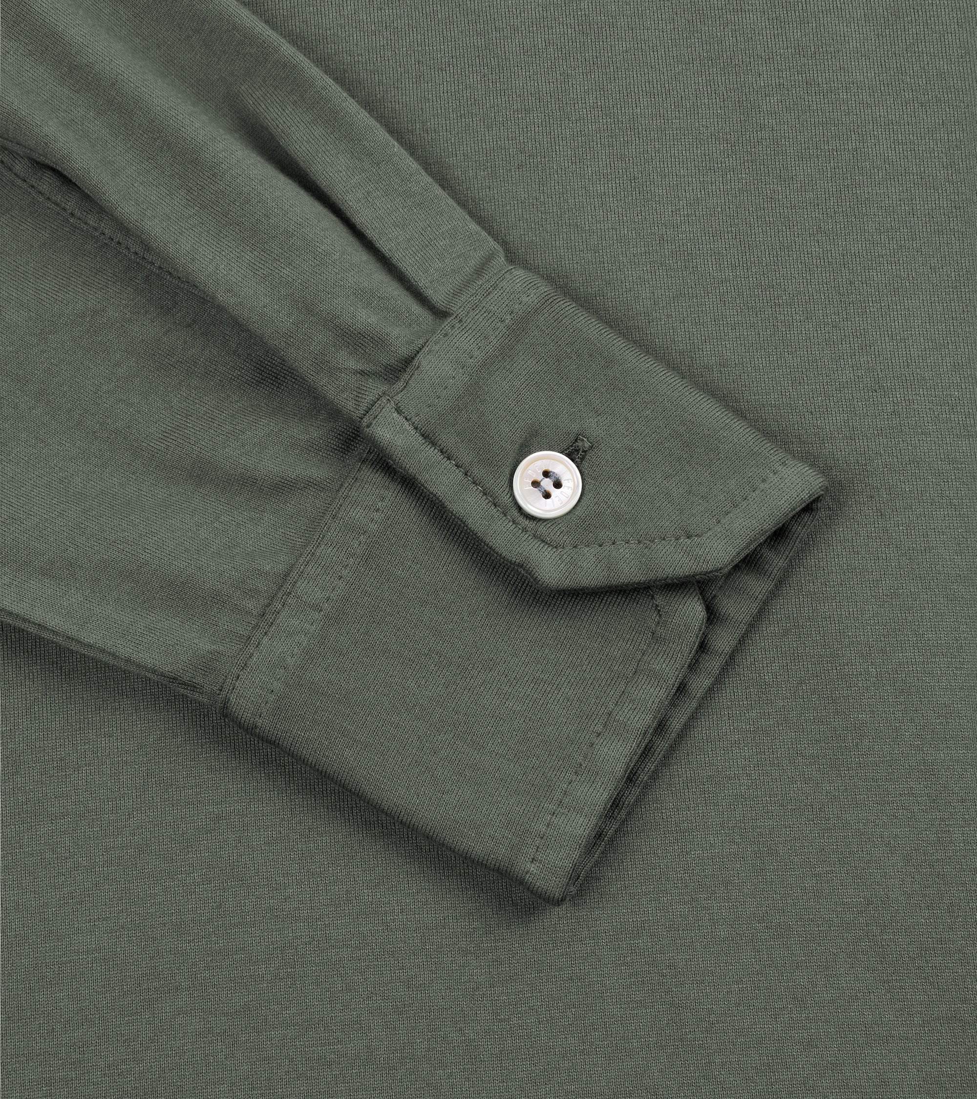 Fedeli Zero Organic Cotton Jersey Long Sleeve Polo Shirt: Olive Green