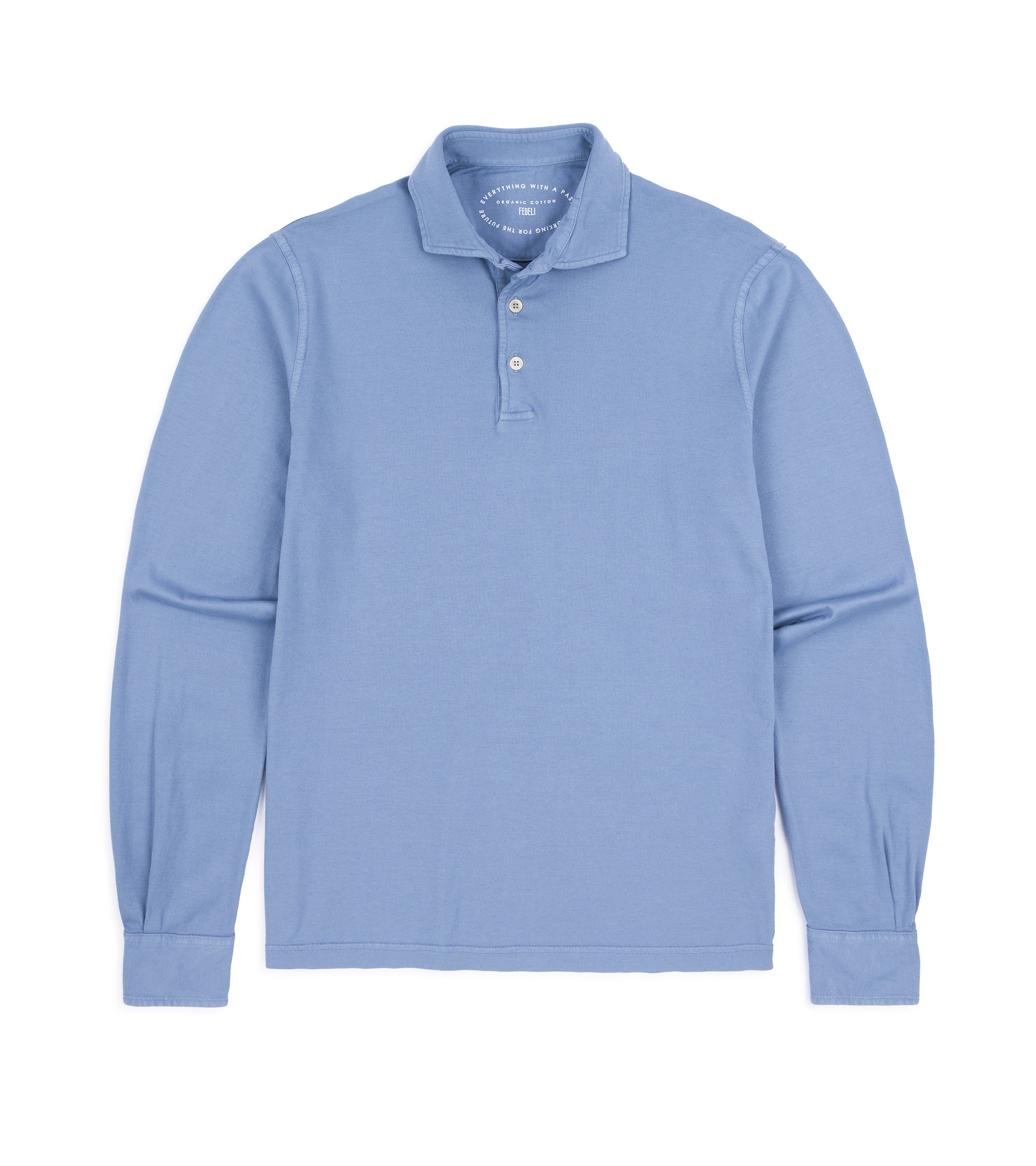 Fedeli Zero Organic Cotton Jersey Long Sleeve Polo Shirt: Steel Blue