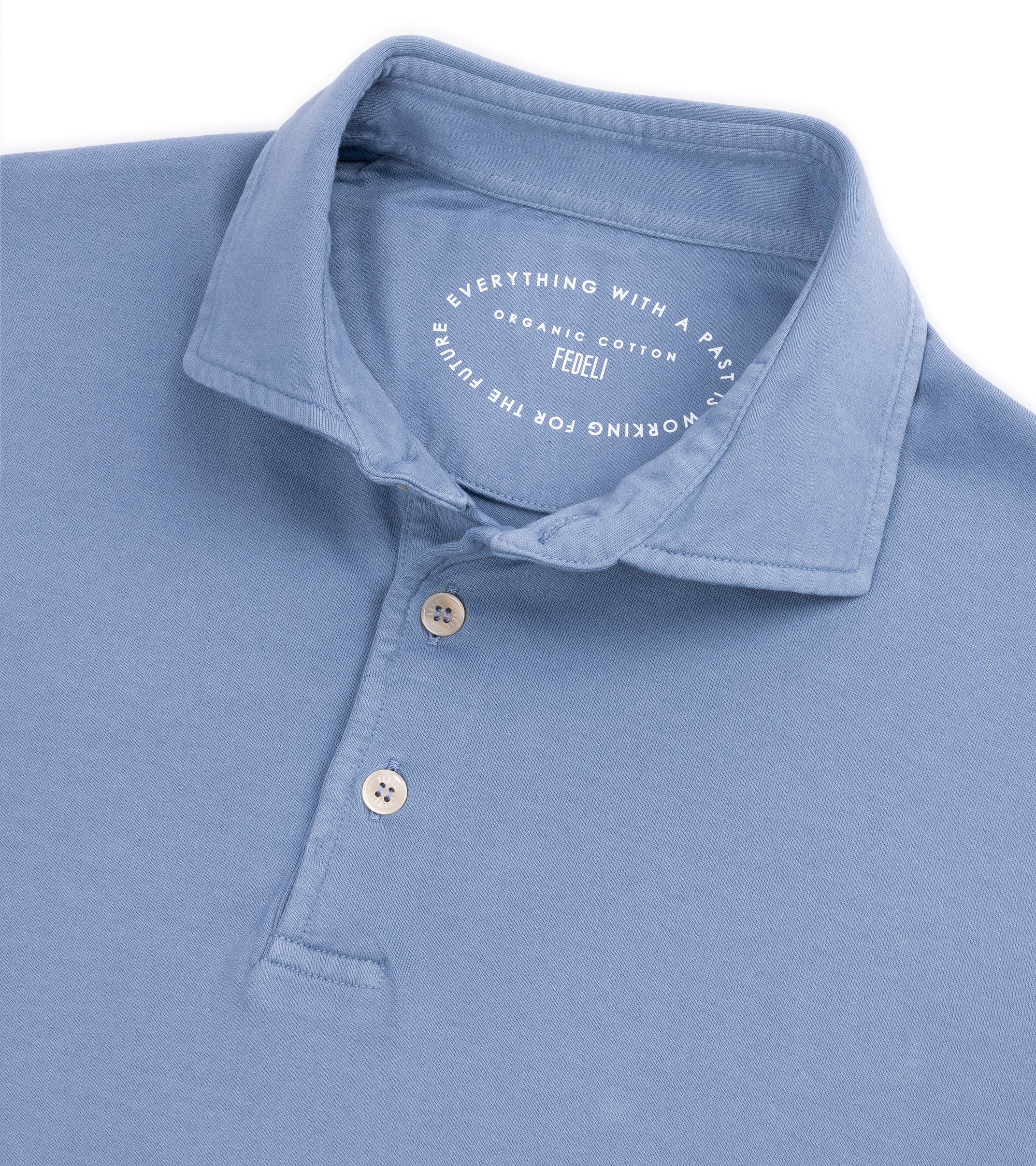 Fedeli Zero Organic Cotton Jersey Long Sleeve Polo Shirt: Steel Blue