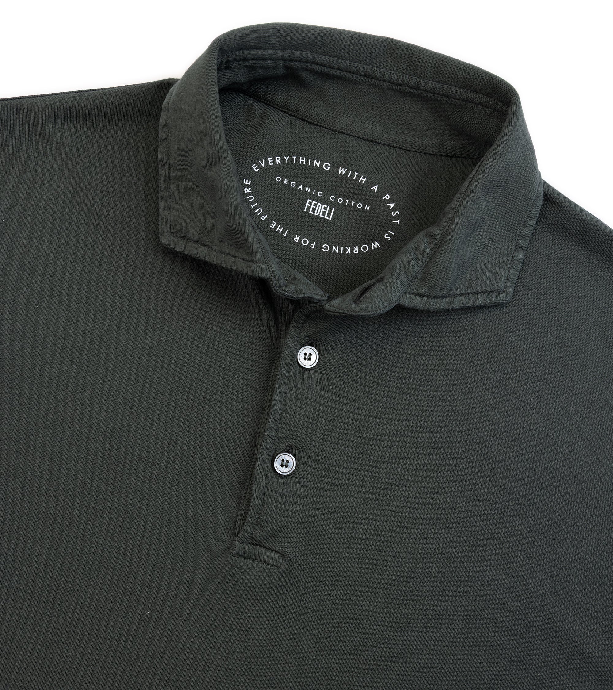 Fedeli Zero Cotton Jersey Long Sleeve Polo Shirt: Dark Forest