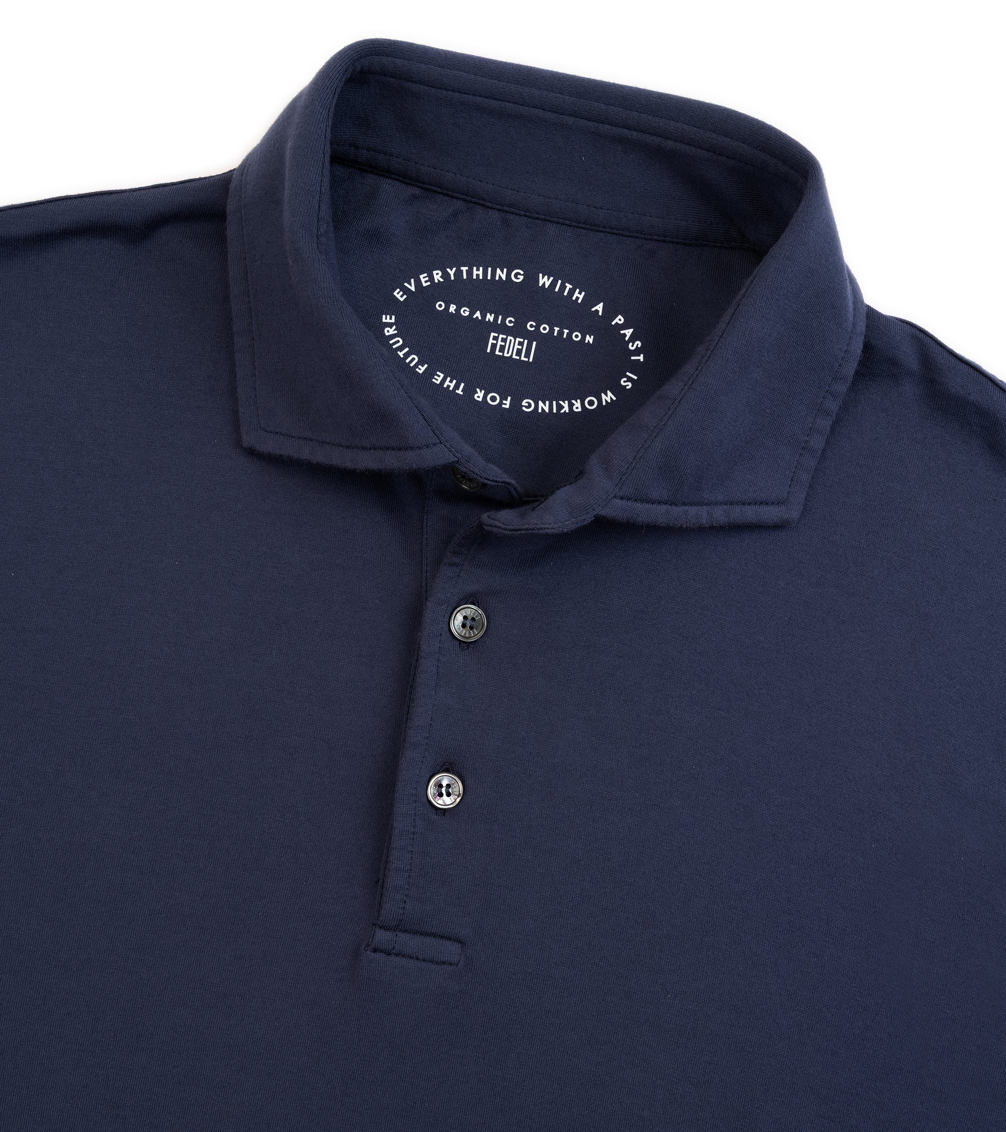 Fedeli Zero Cotton Jersey Long Sleeve Polo Shirt: Midnight Blue