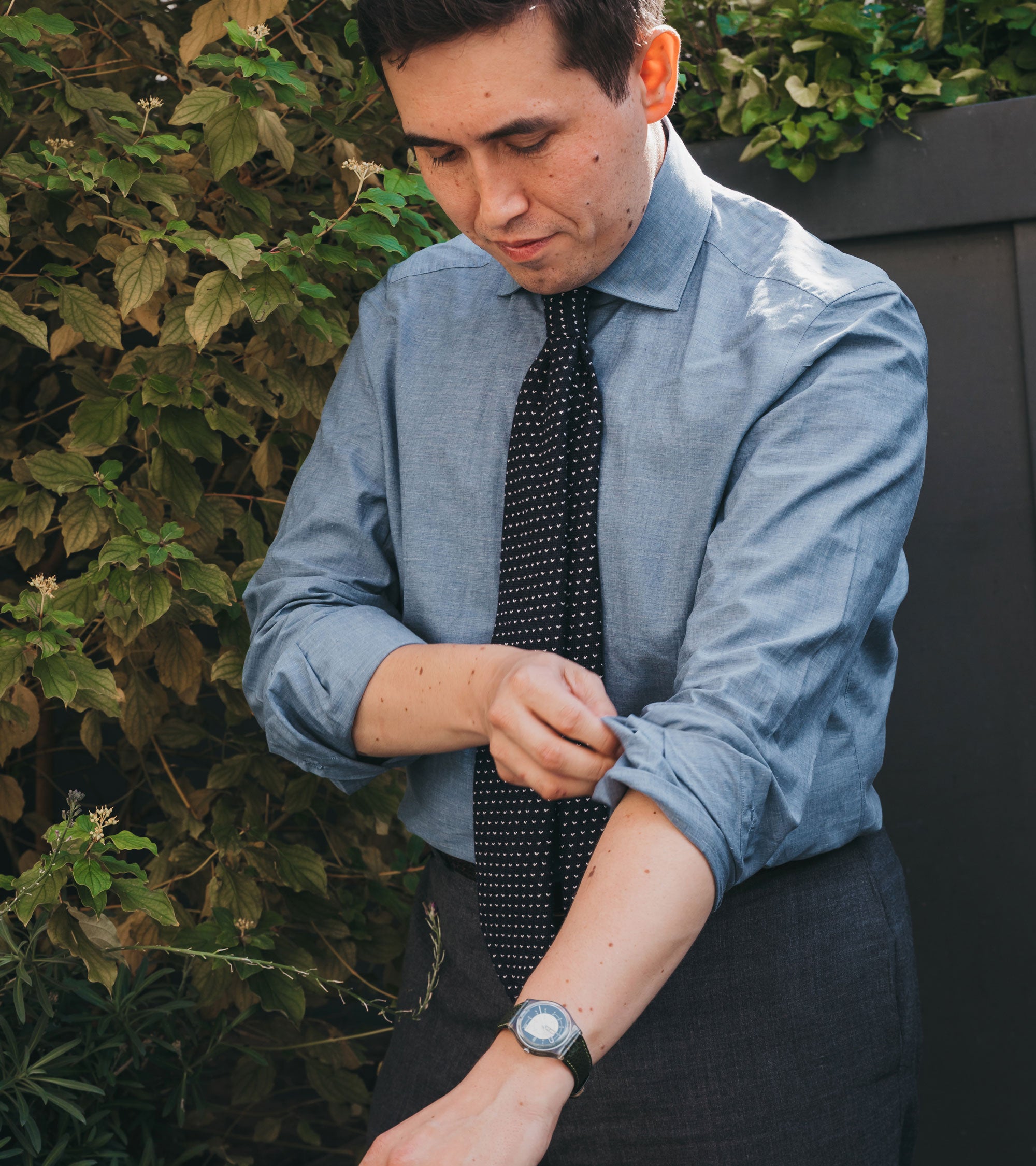 Finamore for Trunk Milano Eduardo Cotton Chambray Formal Shirt: Blue