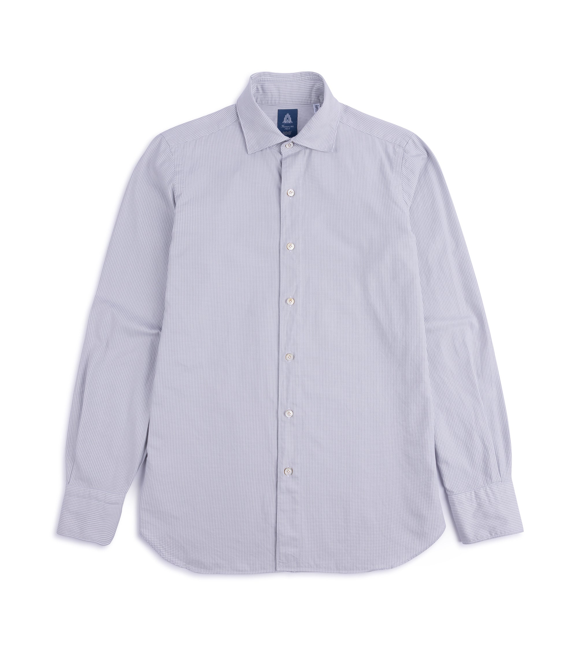 Finamore Gaeta Brushed Micro Check Flannel Luigi Sport Shirt: Grey