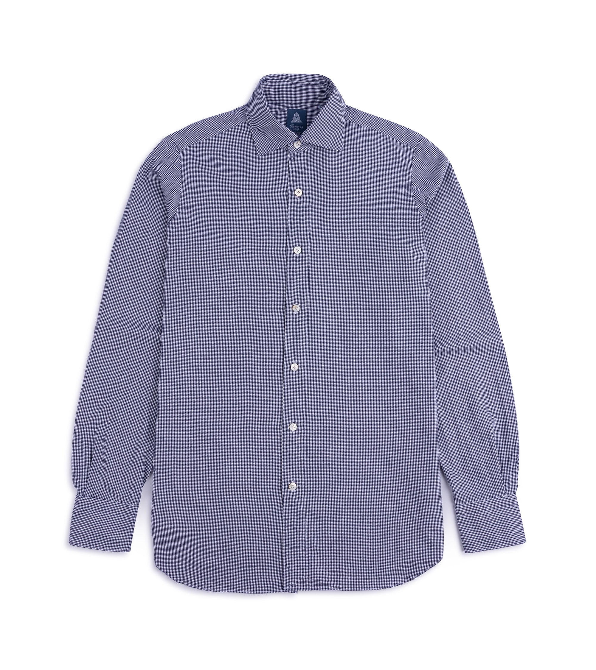 Finamore Gaeta Brushed Micro Check Flannel Luigi Sport Shirt: Navy